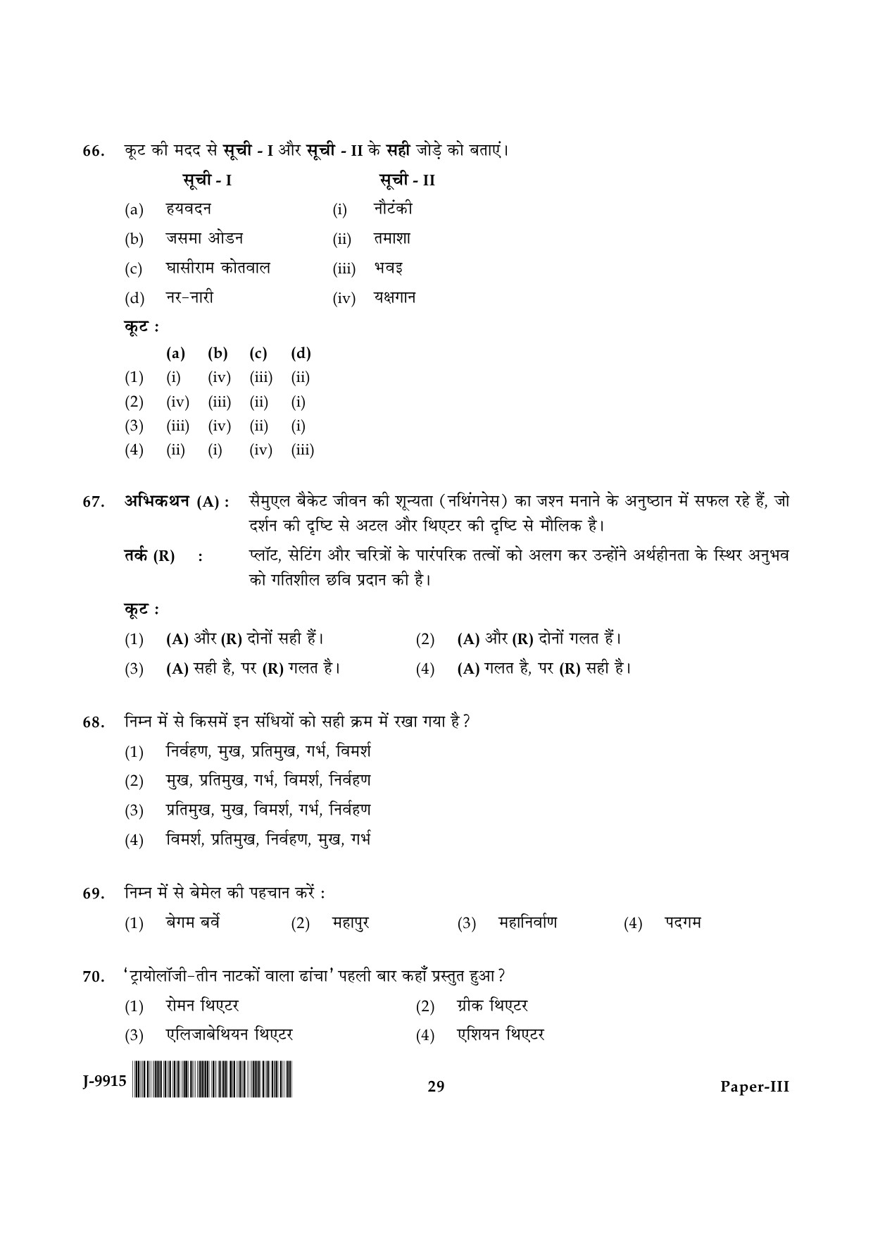 UGC NET Drama and Theatre Question Paper III June 2015 29