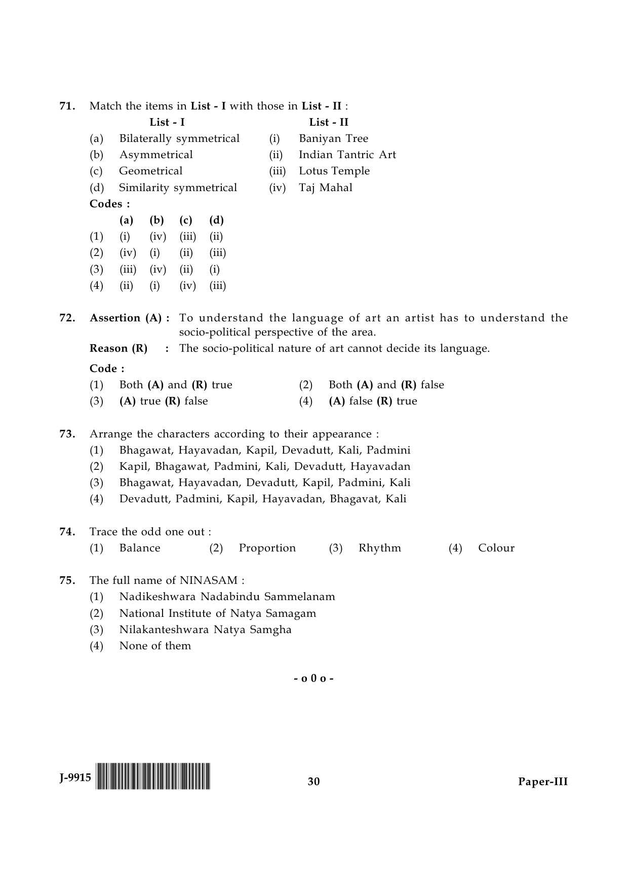 UGC NET Drama and Theatre Question Paper III June 2015 30