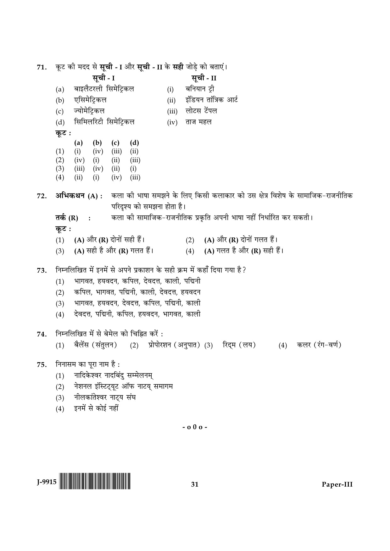 UGC NET Drama and Theatre Question Paper III June 2015 31