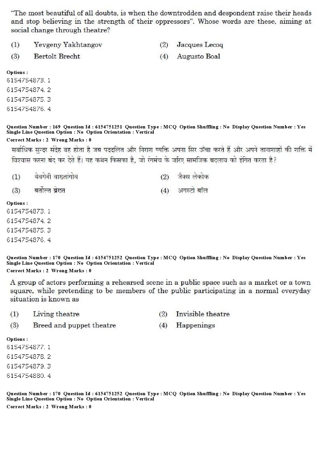 UGC NET Drama Theatre Question Paper December 2019 136