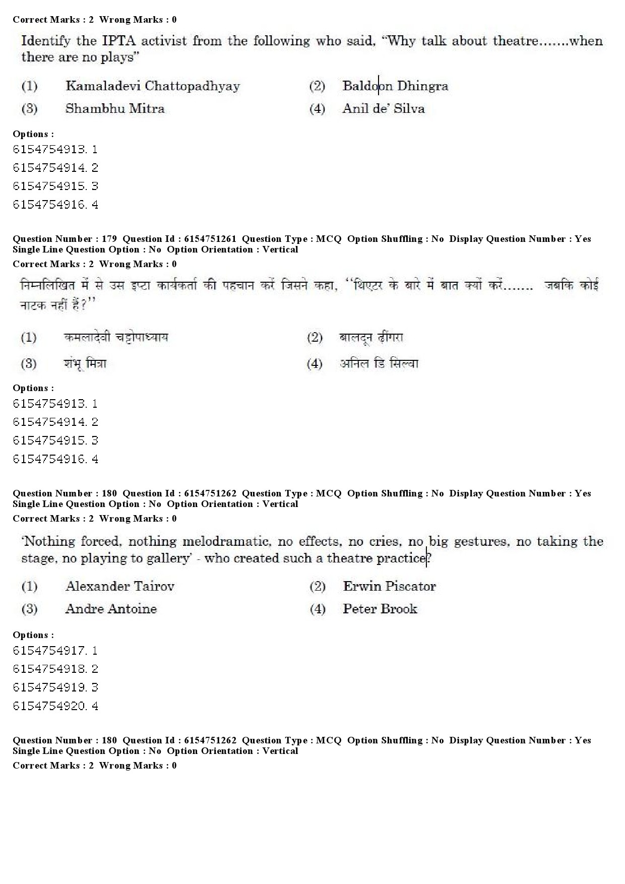 UGC NET Drama Theatre Question Paper December 2019 142