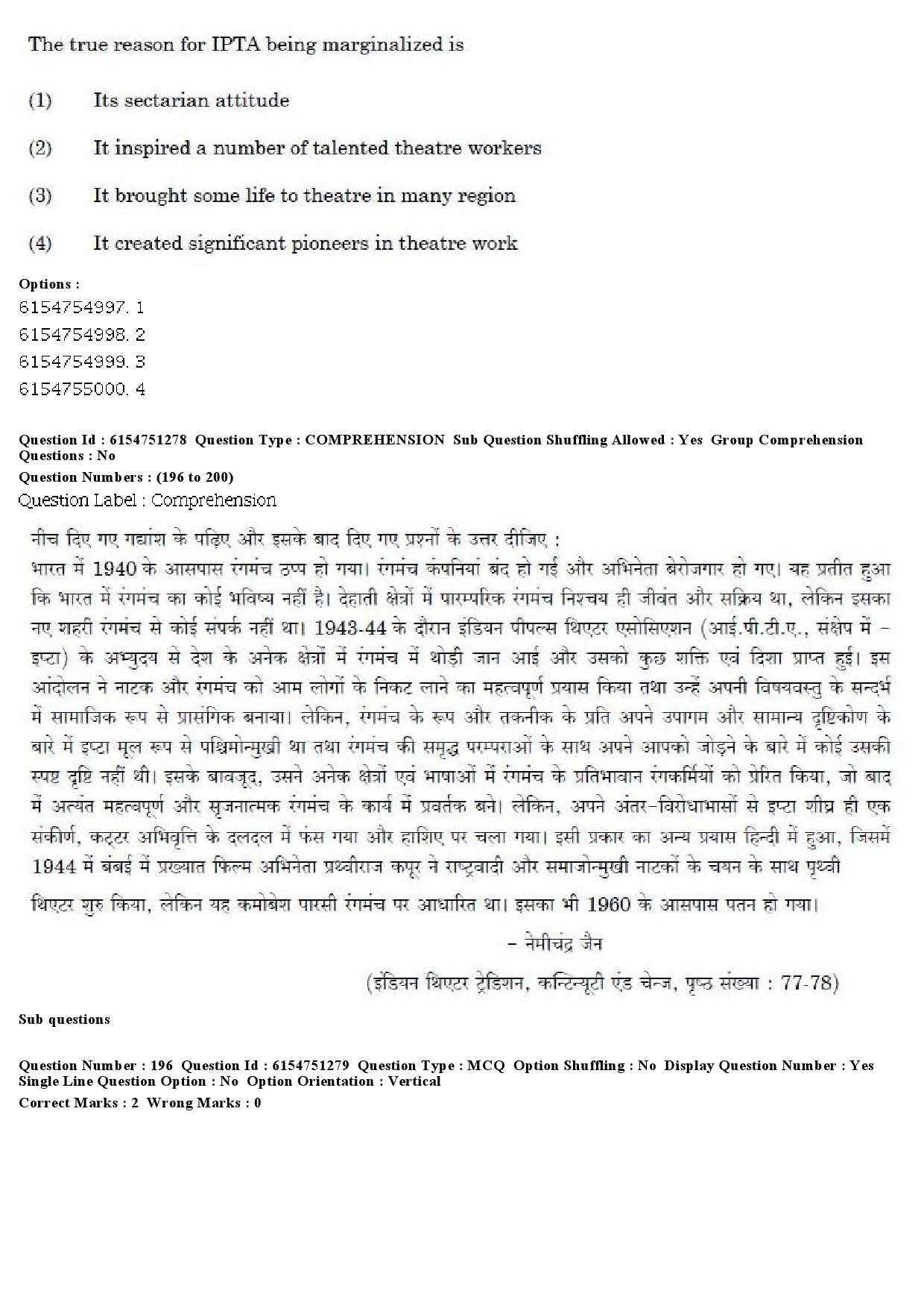 UGC NET Drama Theatre Question Paper December 2019 161