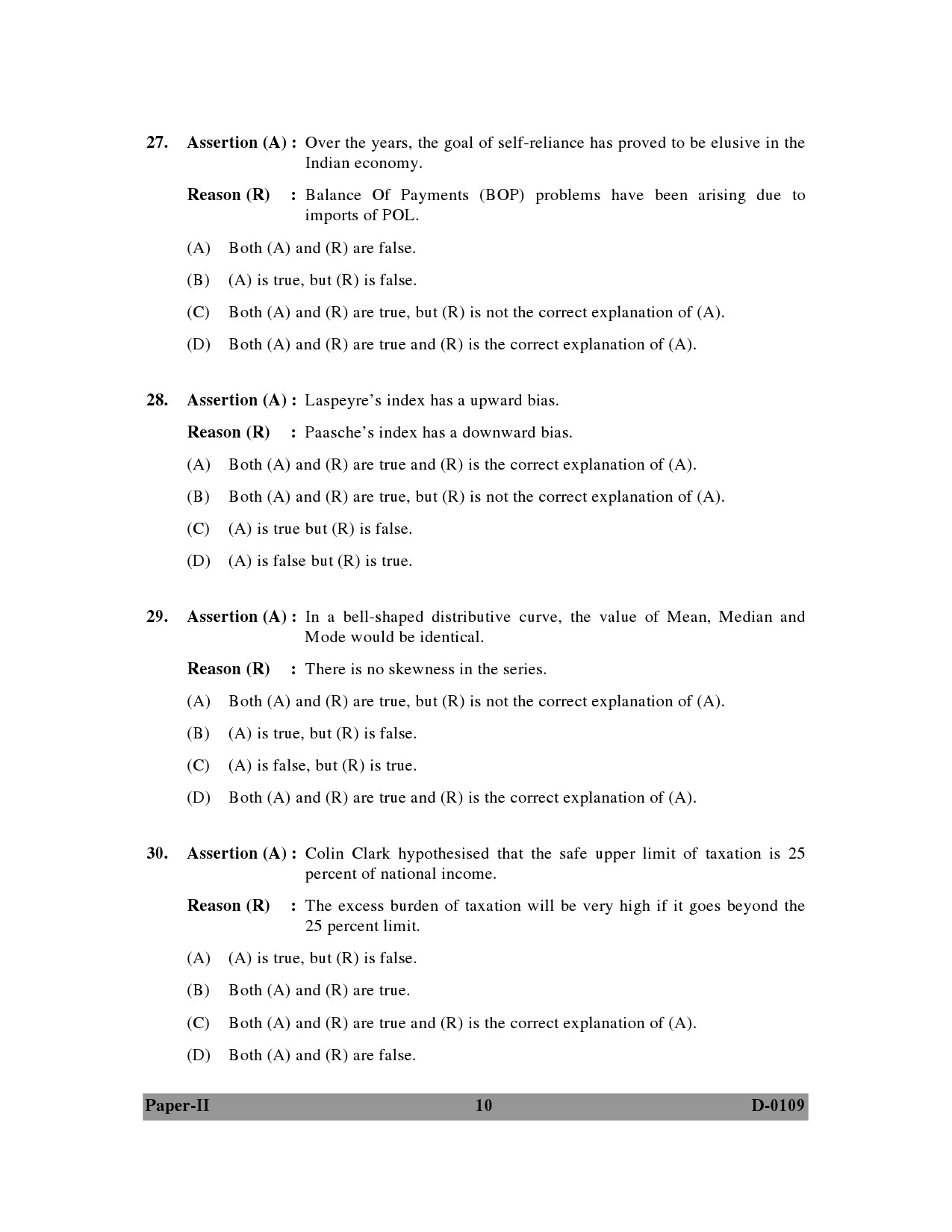 UGC NET Economics Question Paper II December 2009 10