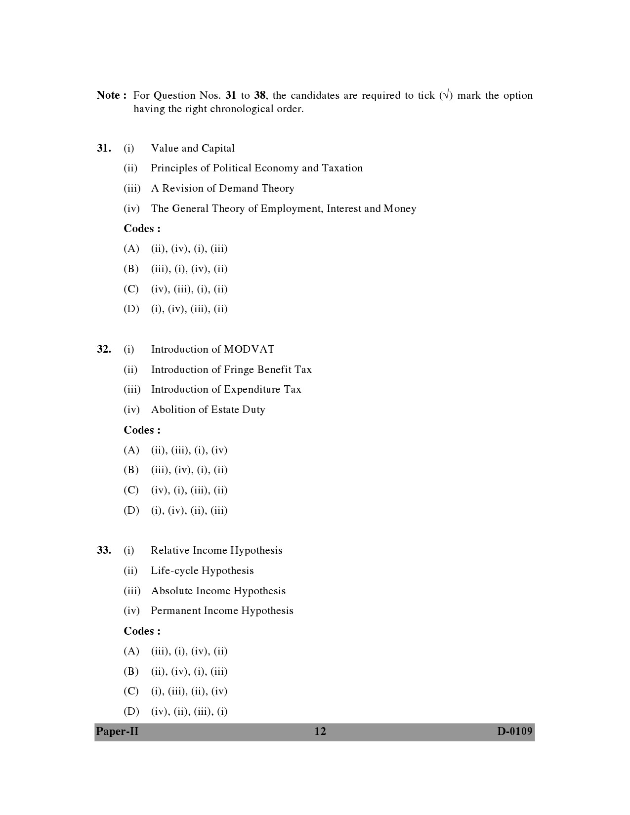 UGC NET Economics Question Paper II December 2009 12