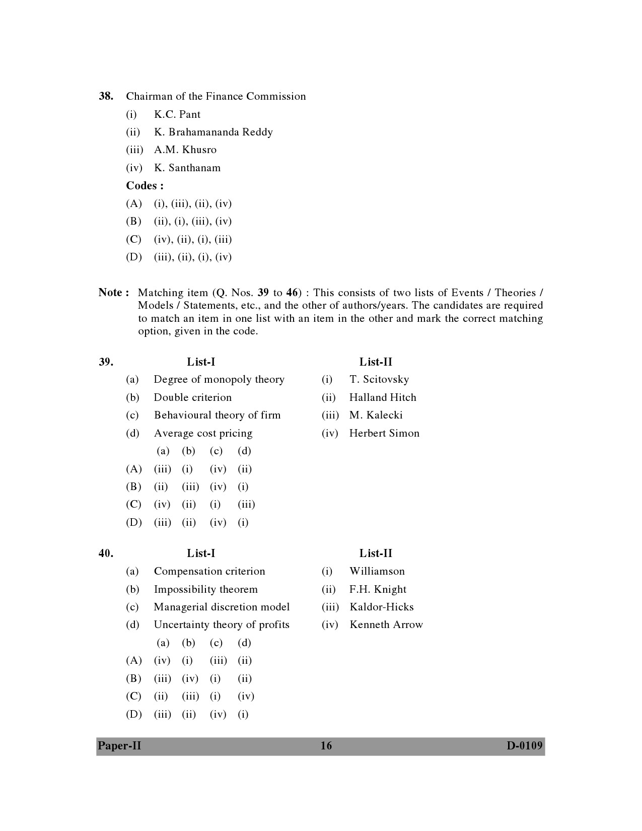 UGC NET Economics Question Paper II December 2009 16