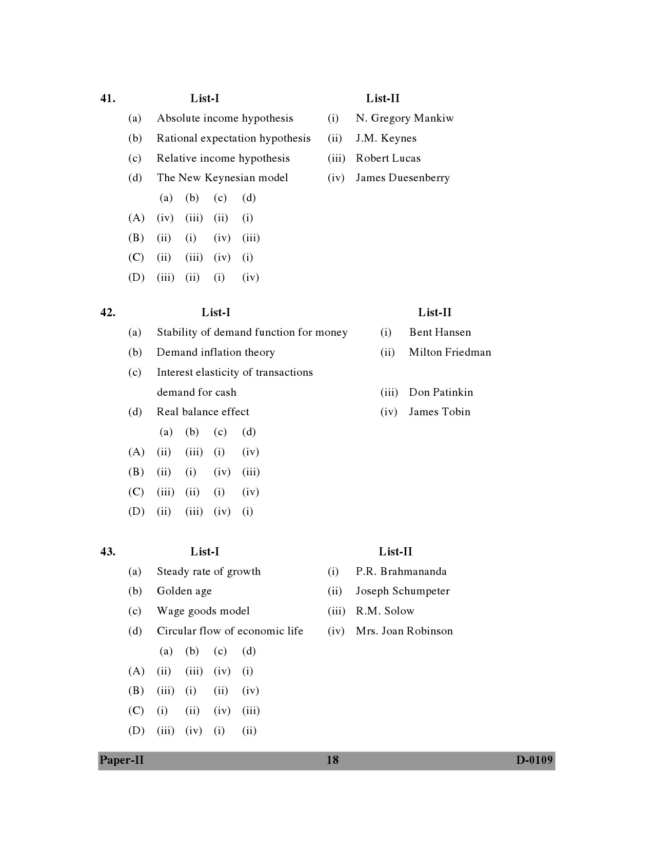 UGC NET Economics Question Paper II December 2009 18