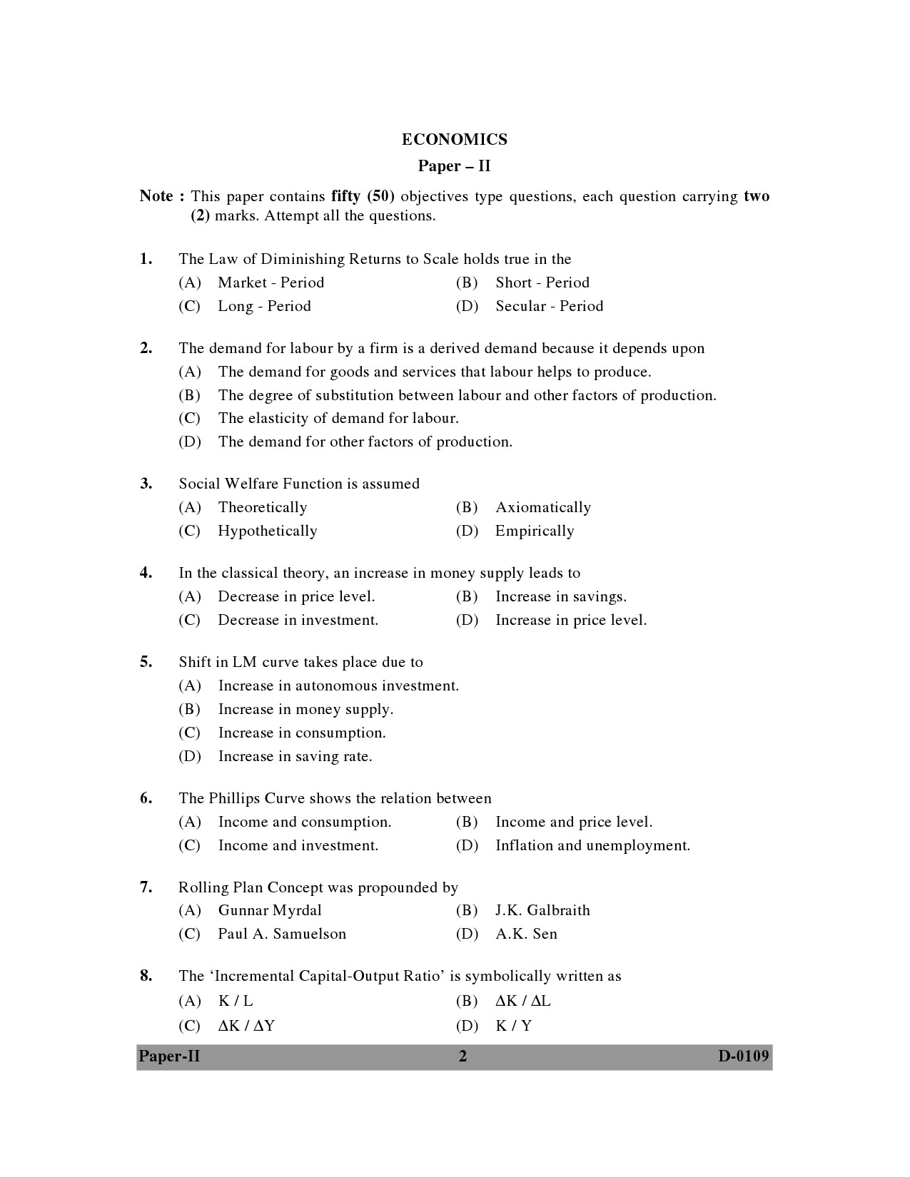 UGC NET Economics Question Paper II December 2009 2