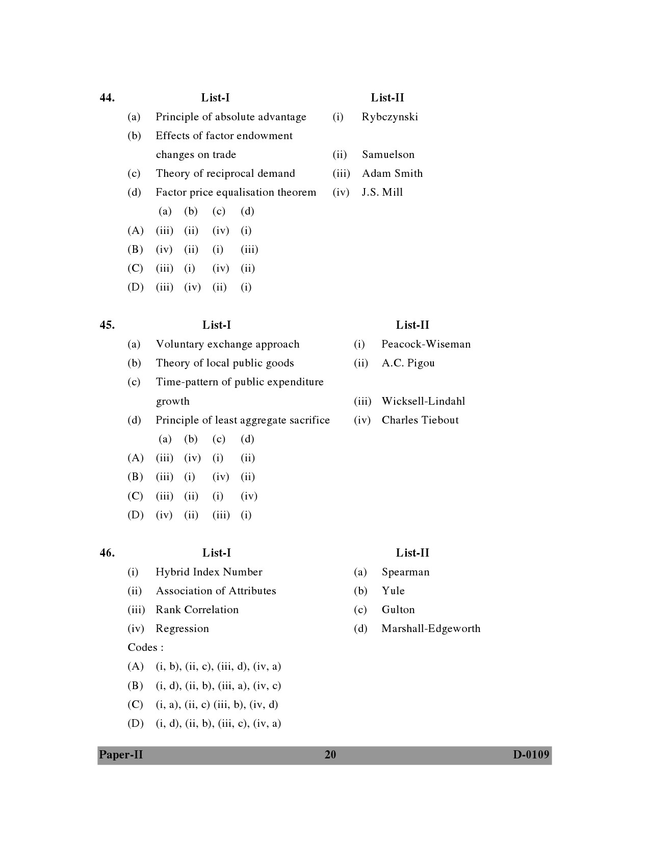 UGC NET Economics Question Paper II December 2009 20