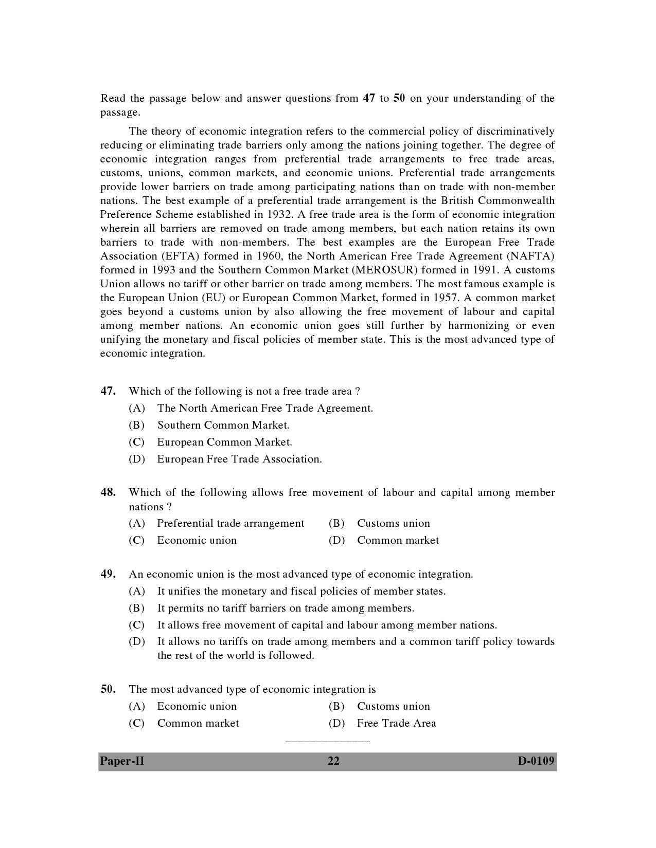 UGC NET Economics Question Paper II December 2009 22