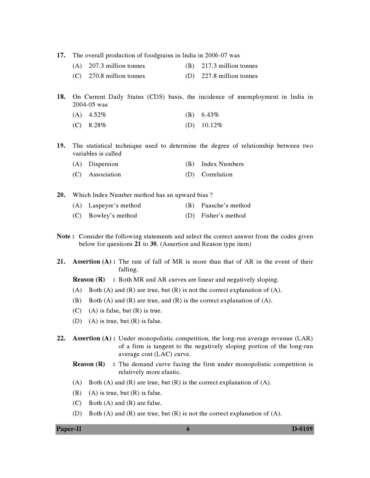 UGC NET Economics Question Paper II December 2009 6