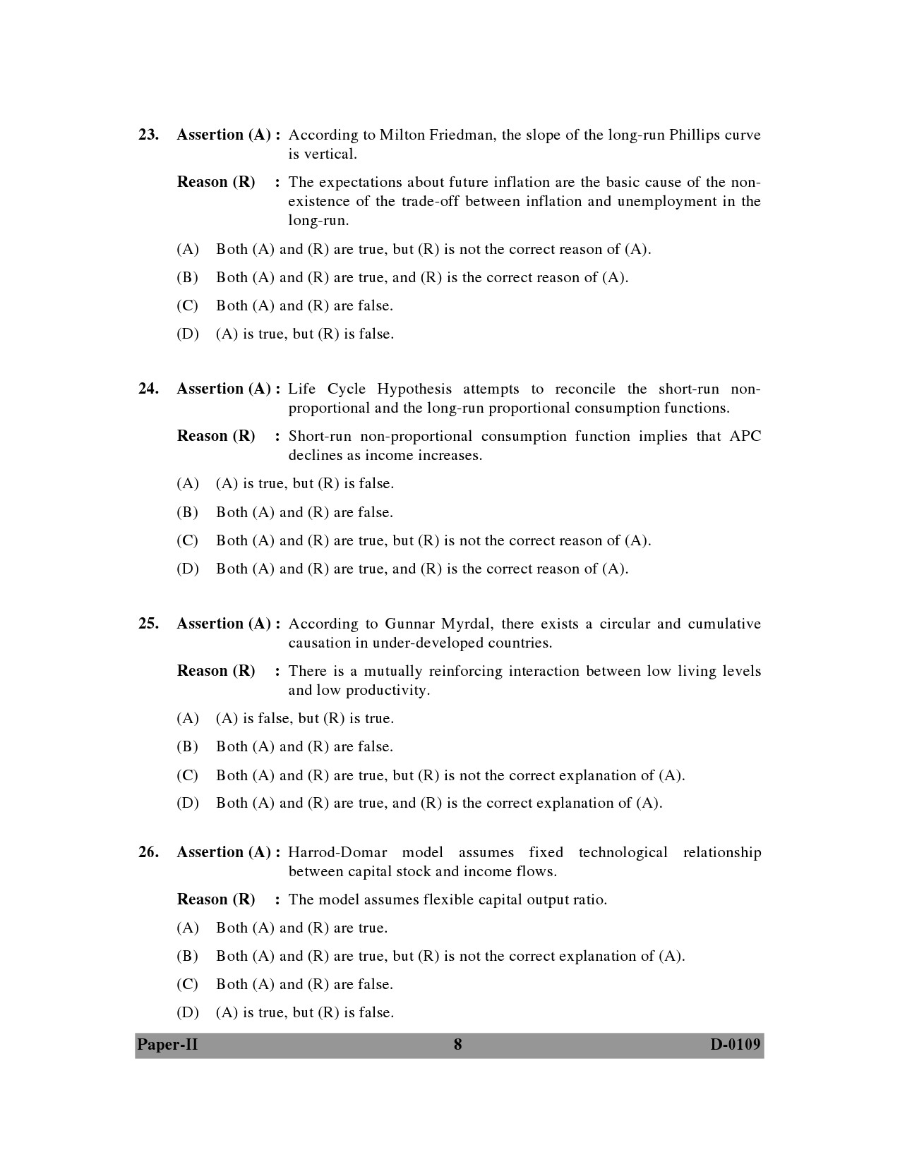 UGC NET Economics Question Paper II December 2009 8