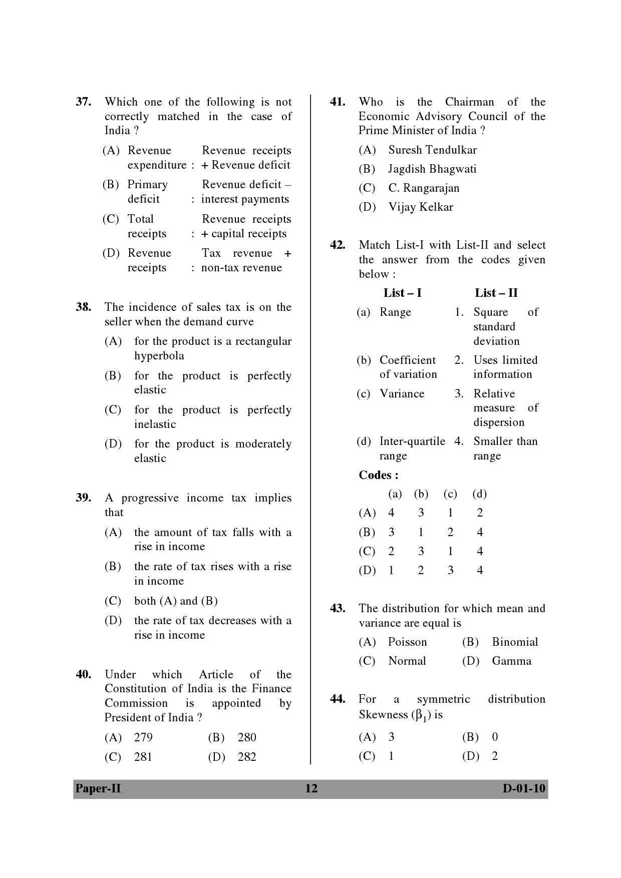 UGC NET Economics Question Paper II December 2010 12