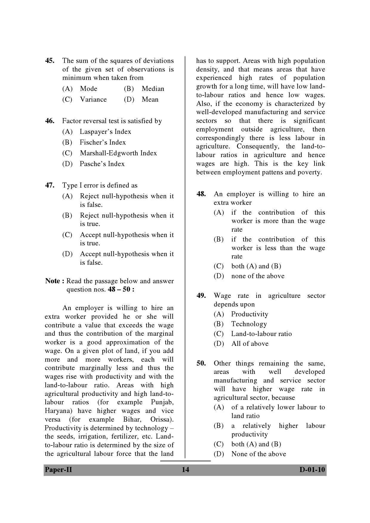 UGC NET Economics Question Paper II December 2010 14