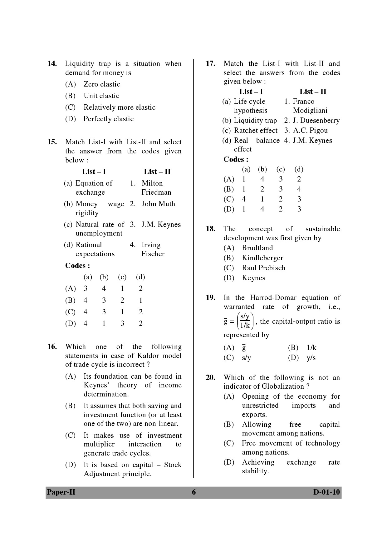 UGC NET Economics Question Paper II December 2010 6