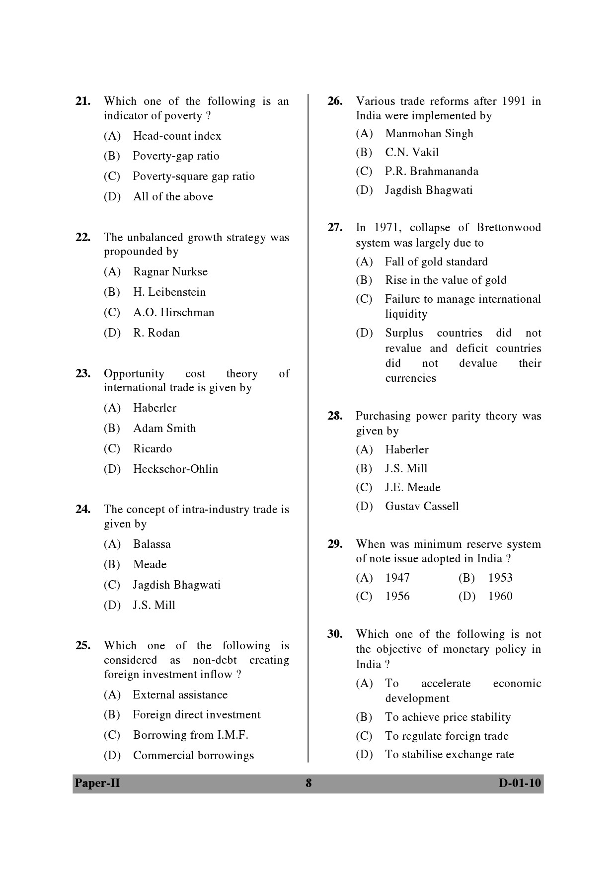 UGC NET Economics Question Paper II December 2010 8