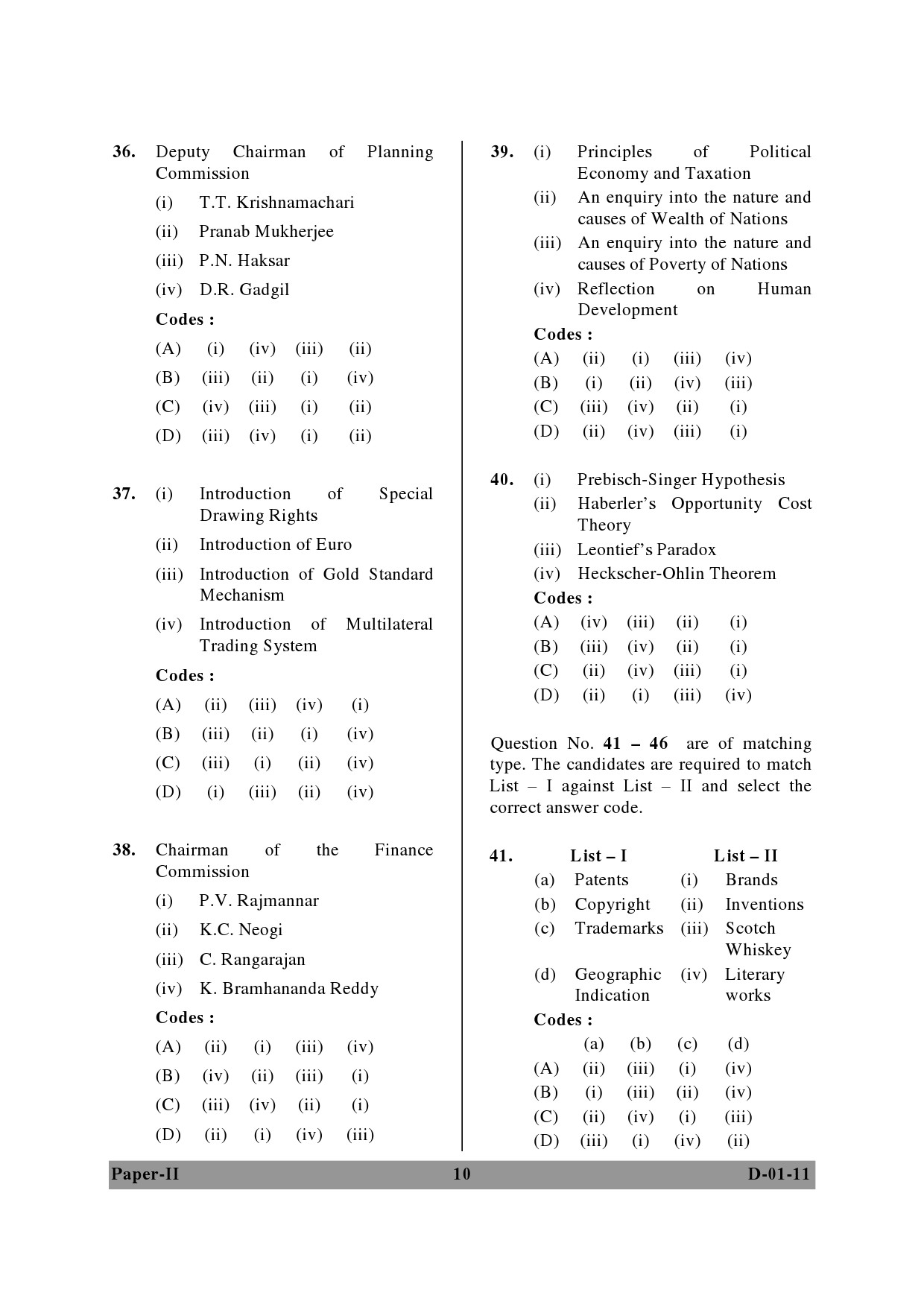 UGC NET Economics Question Paper II December 2011 10