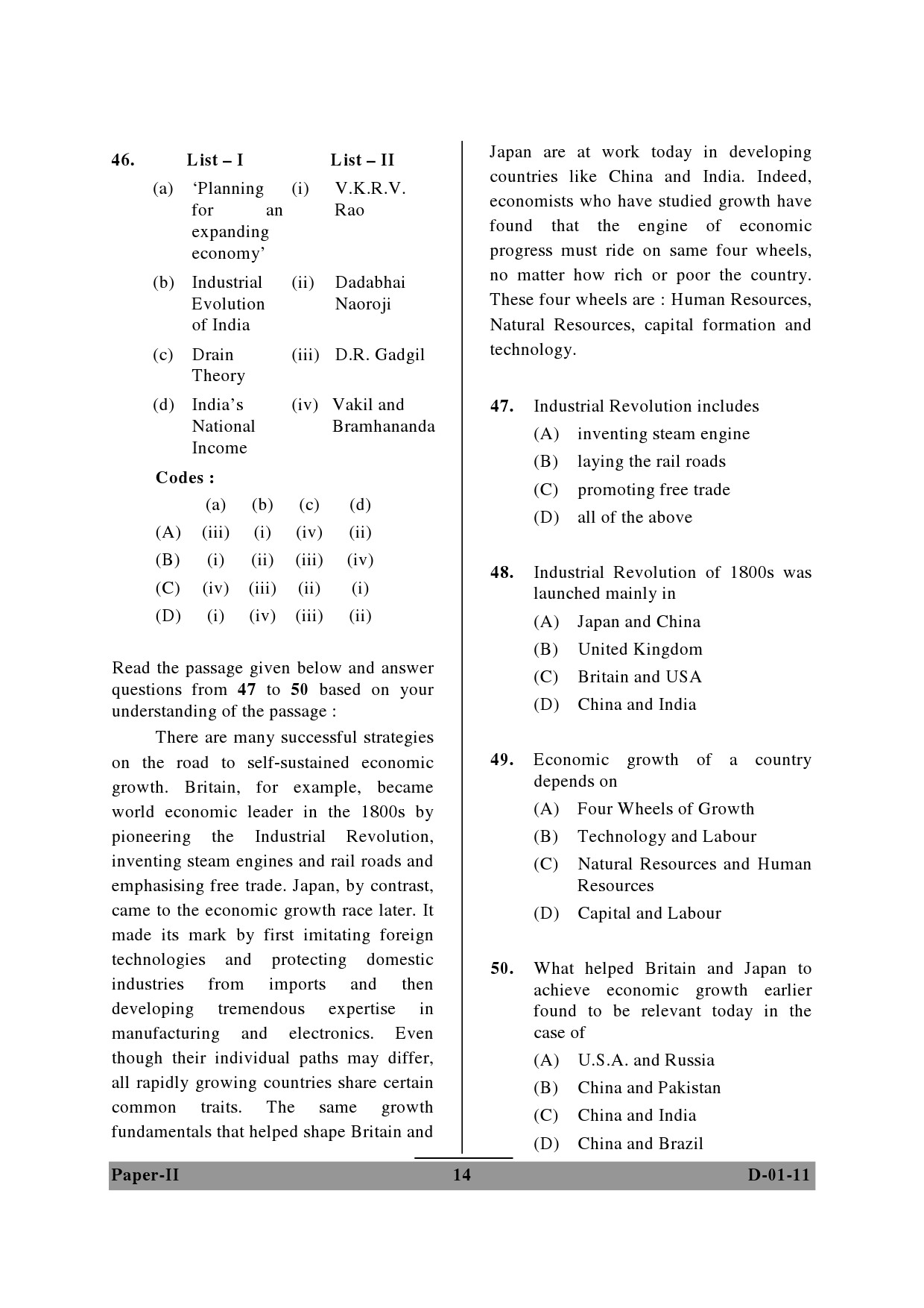 UGC NET Economics Question Paper II December 2011 14