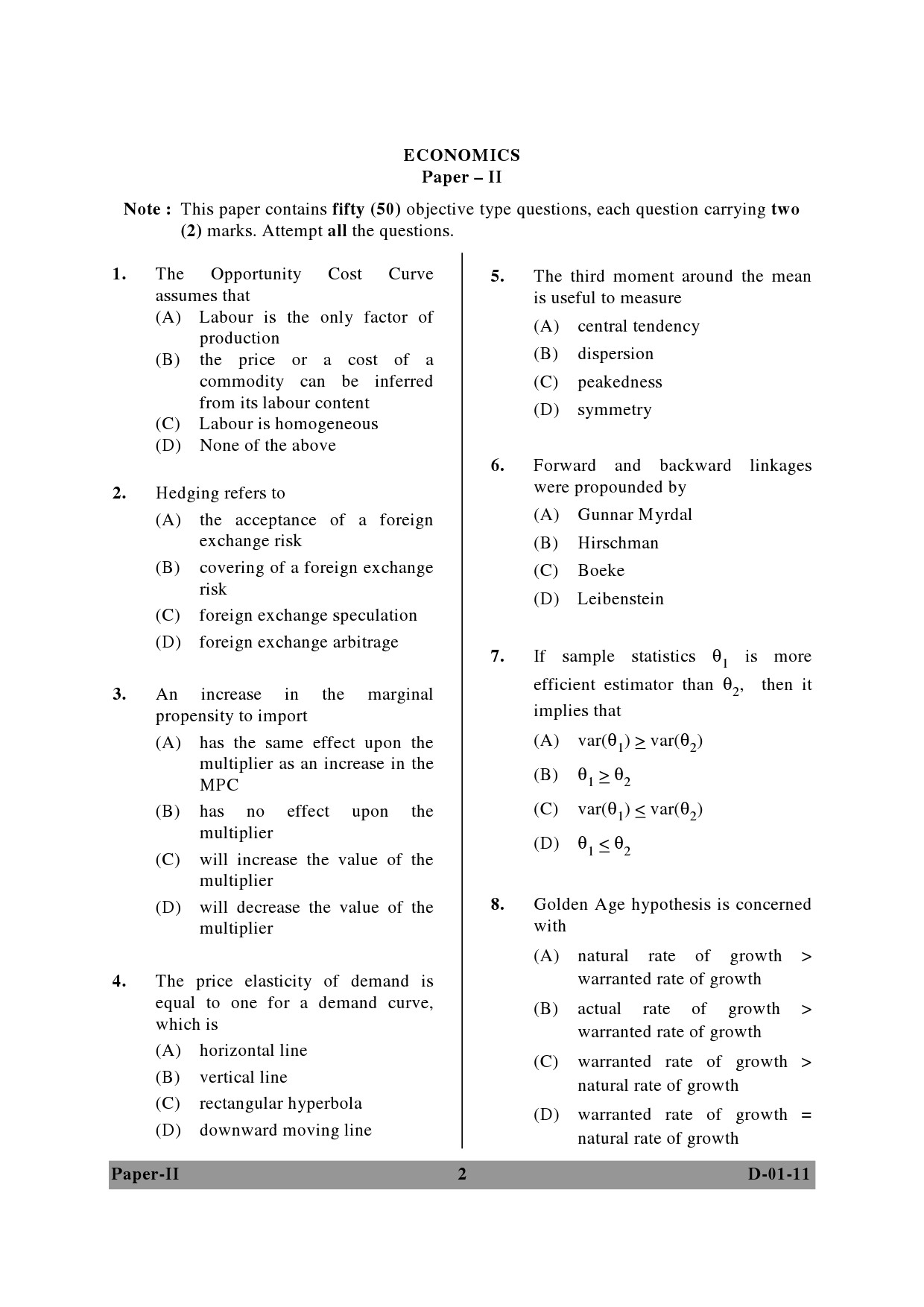 UGC NET Economics Question Paper II December 2011 2