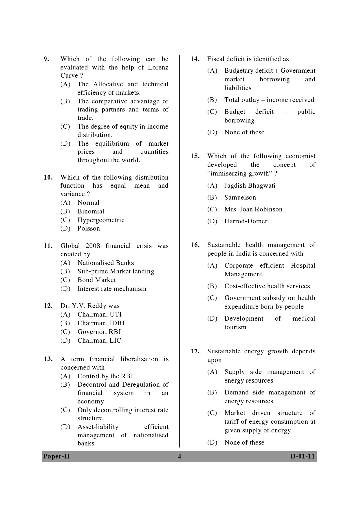 UGC NET Economics Question Paper II December 2011 4