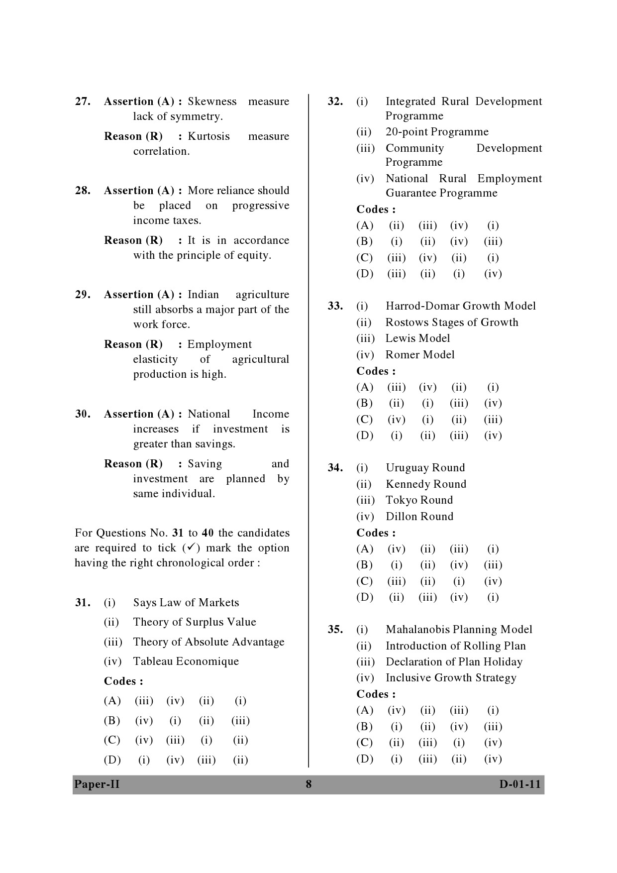 UGC NET Economics Question Paper II December 2011 8