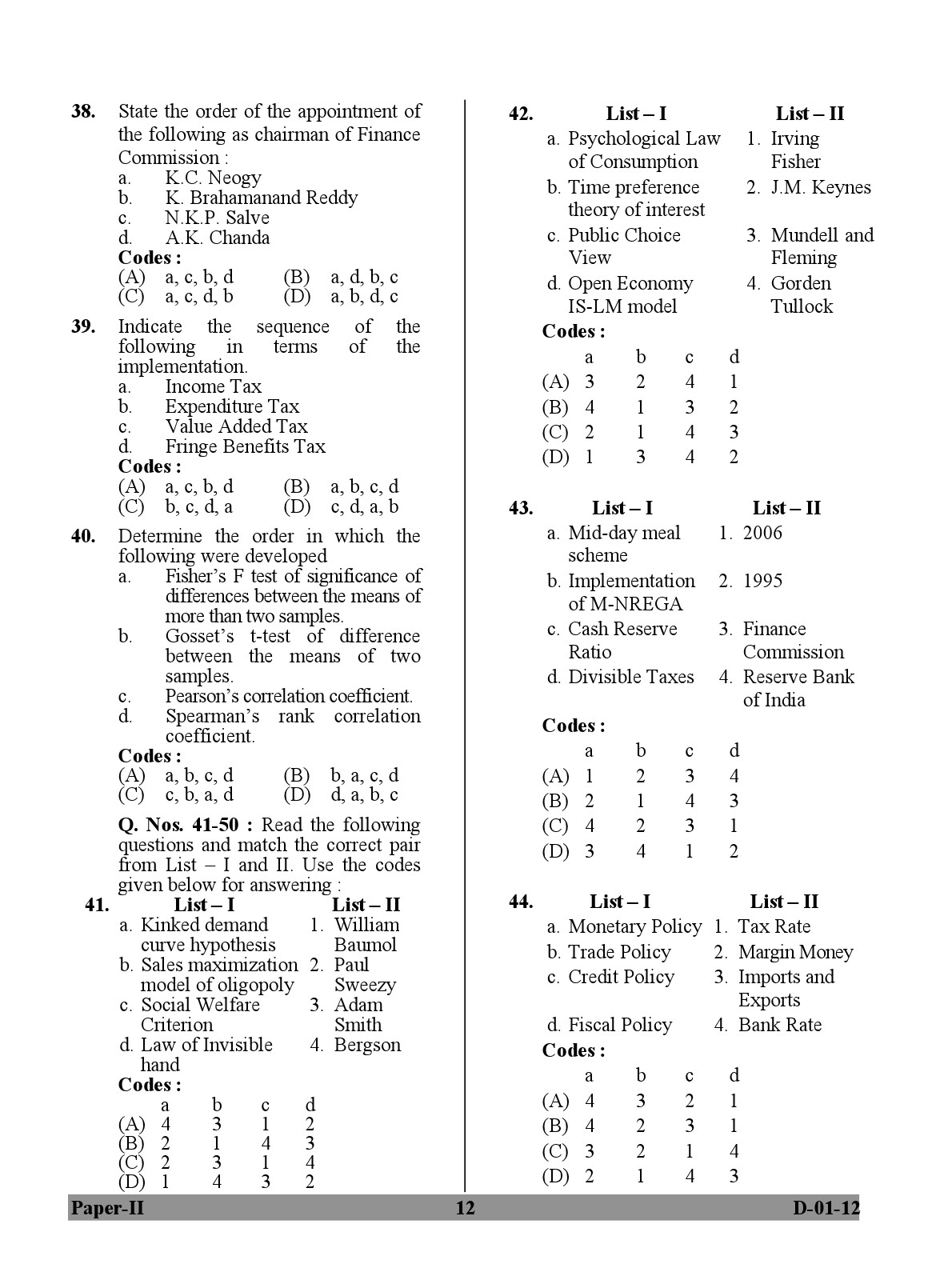 UGC NET Economics Question Paper II December 2012 12