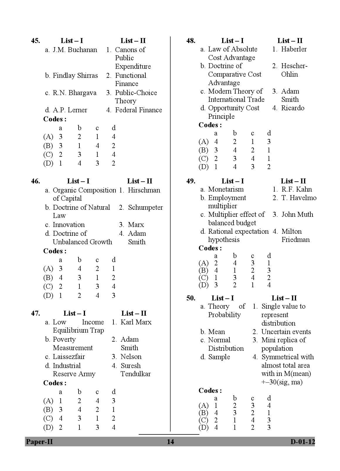 UGC NET Economics Question Paper II December 2012 14