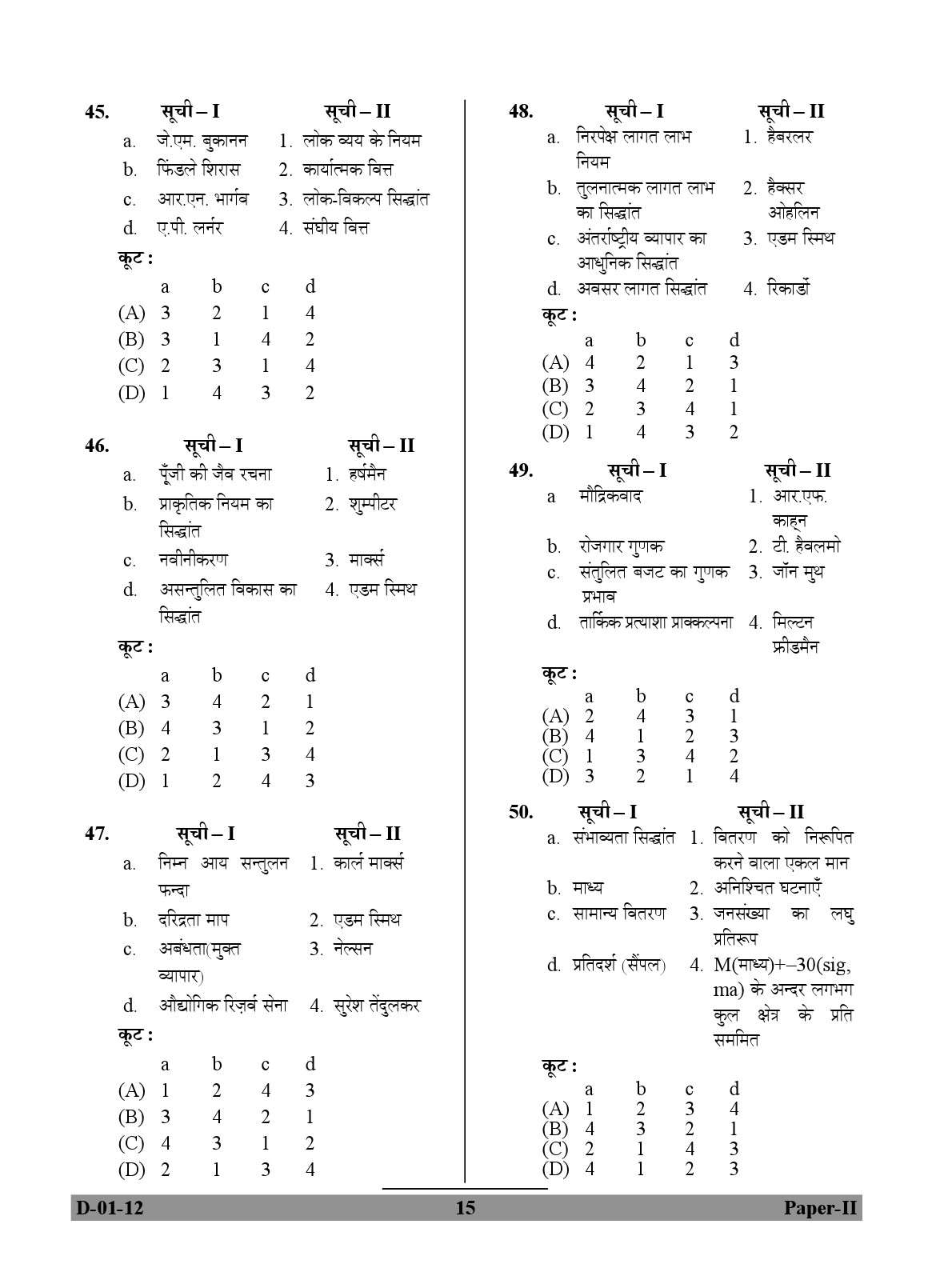 UGC NET Economics Question Paper II December 2012 15