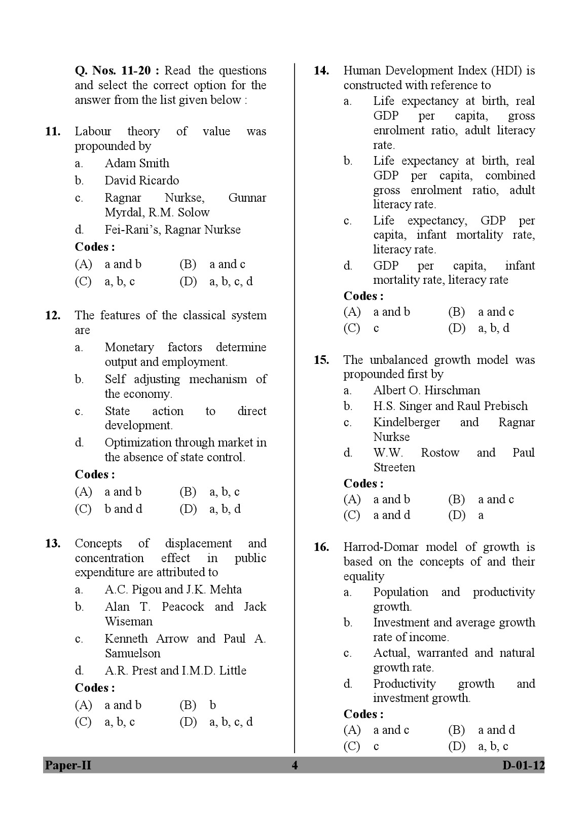 UGC NET Economics Question Paper II December 2012 4