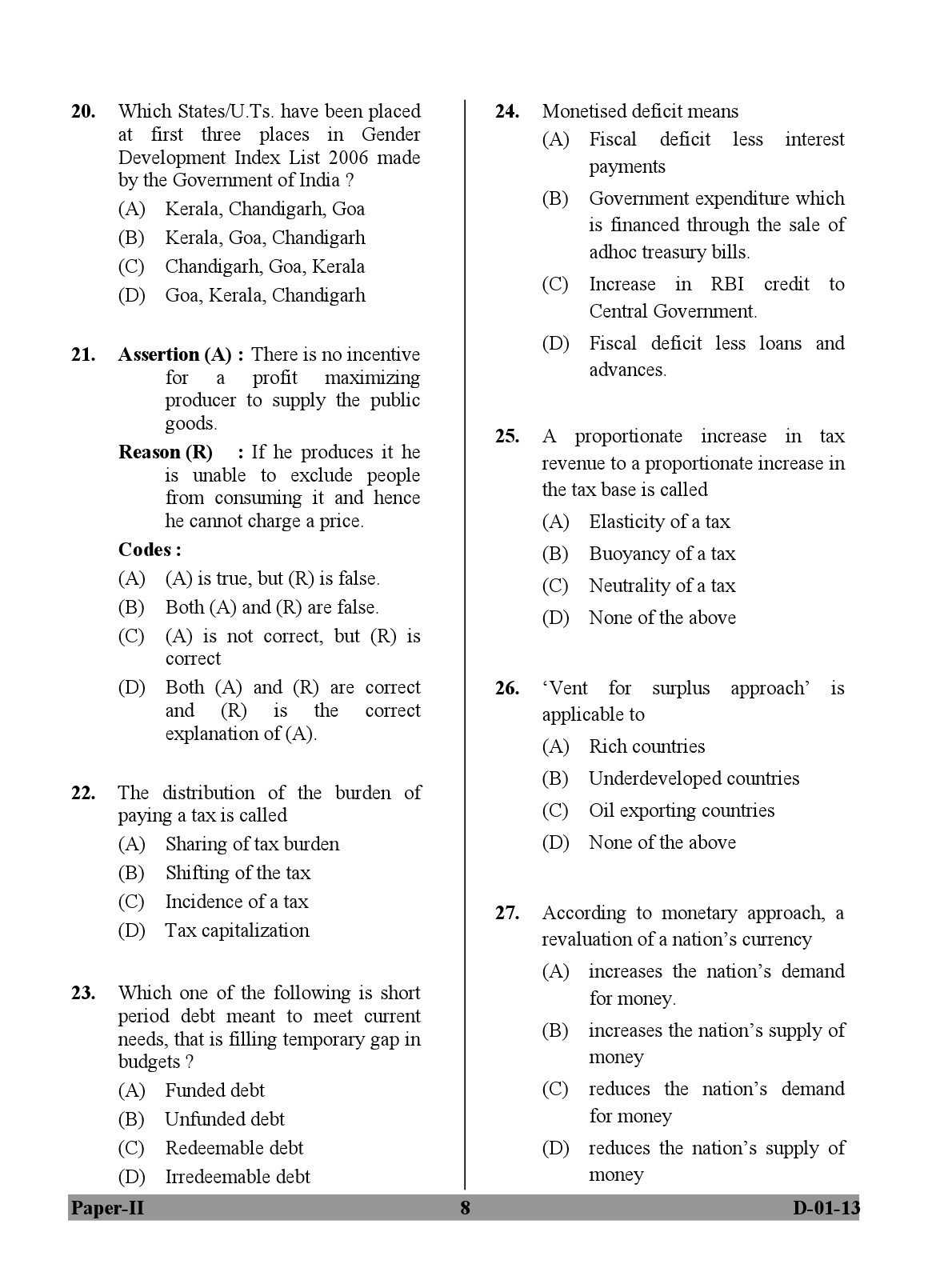 UGC NET Economics Question Paper II December 2013 8