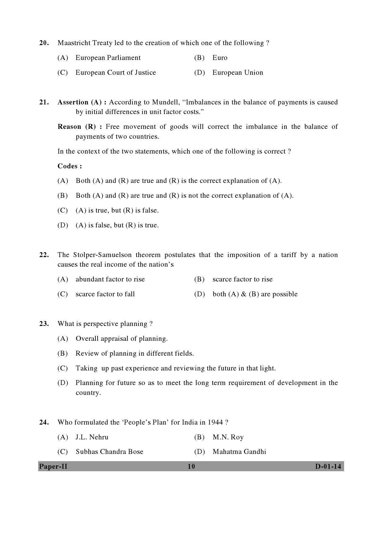 UGC NET Economics Question Paper II December 2014 10