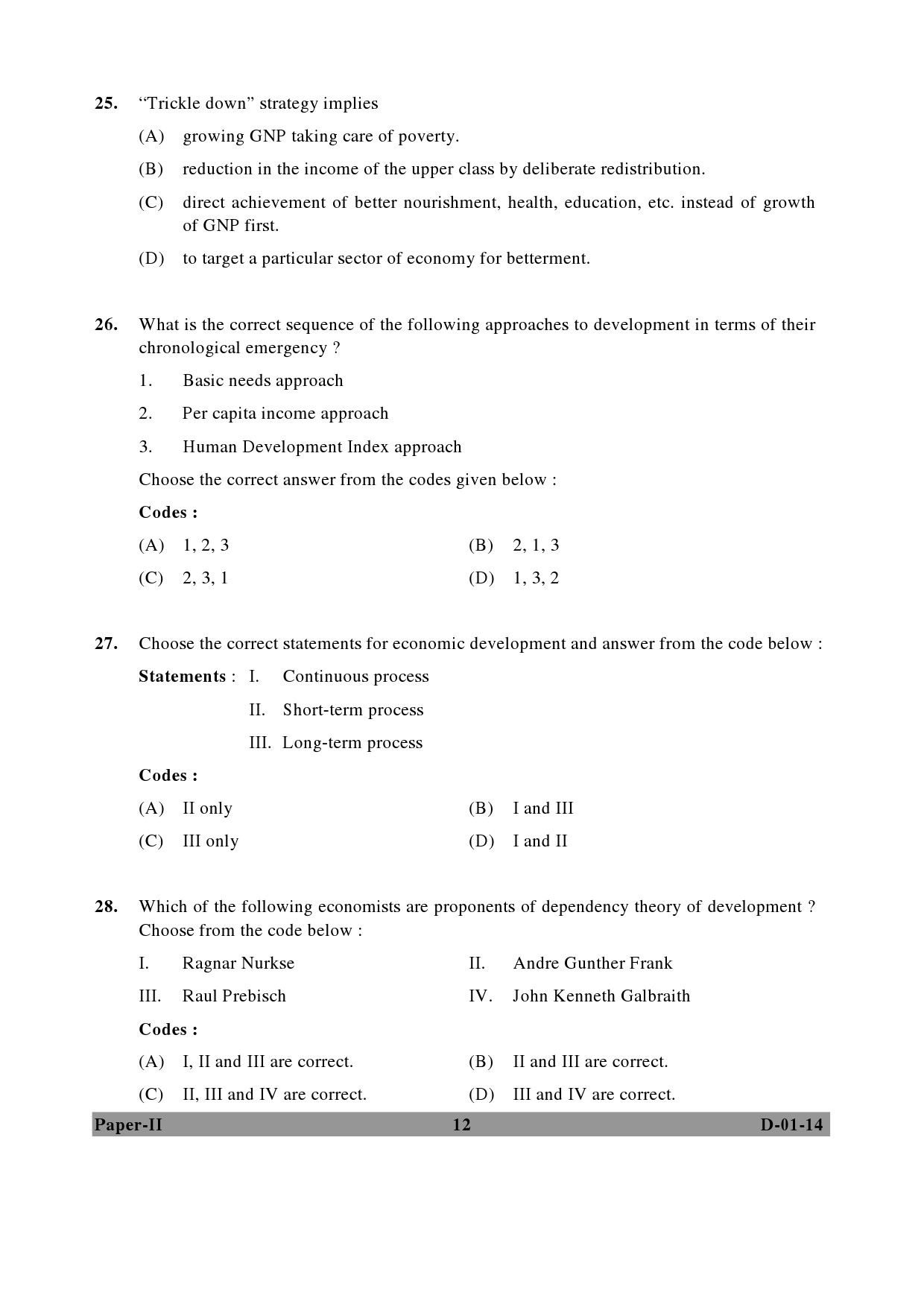 UGC NET Economics Question Paper II December 2014 12