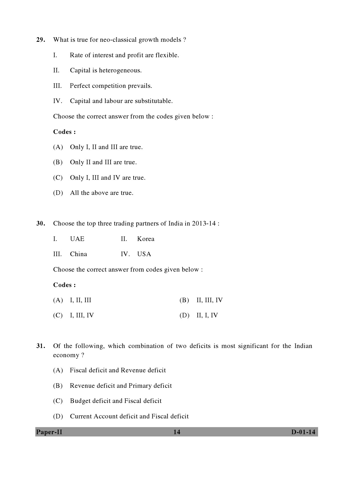 UGC NET Economics Question Paper II December 2014 14