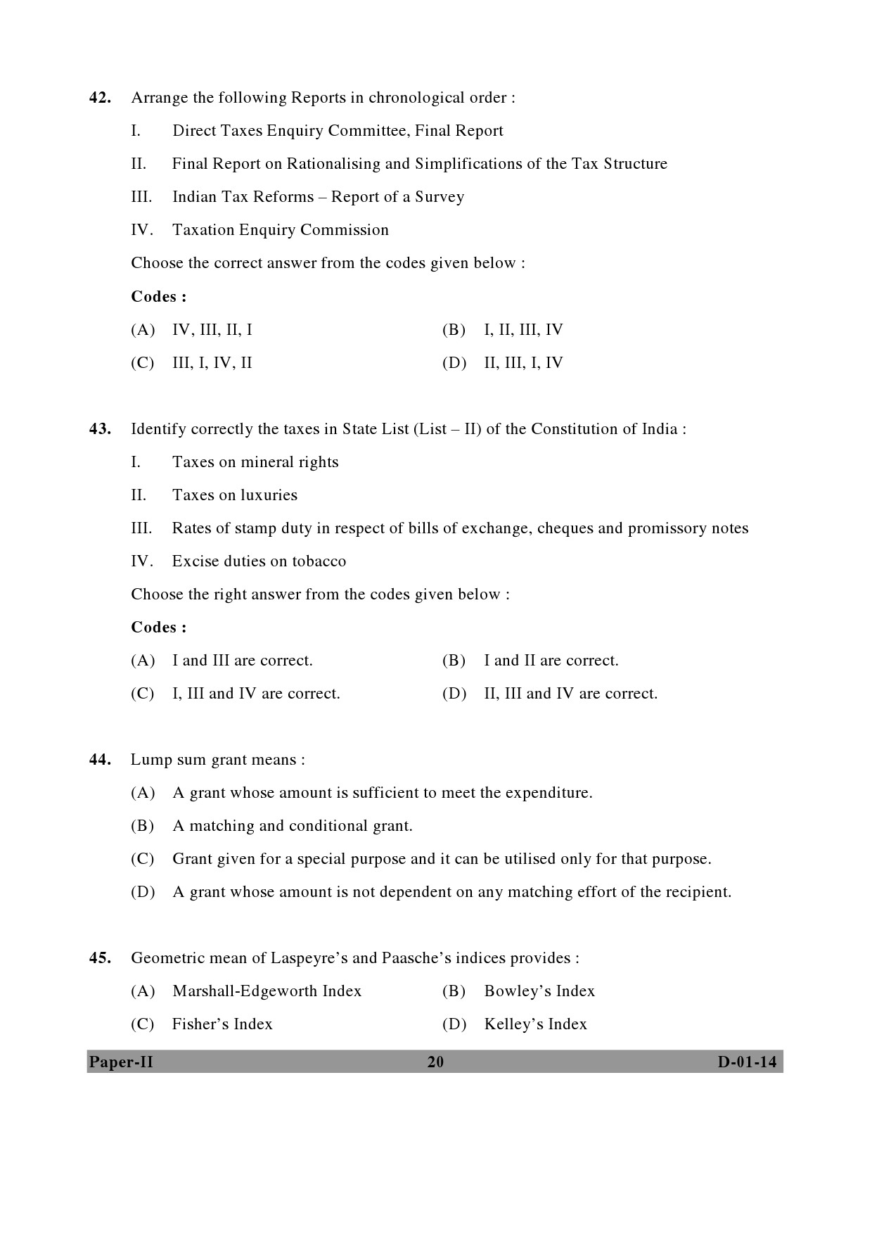 UGC NET Economics Question Paper II December 2014 20