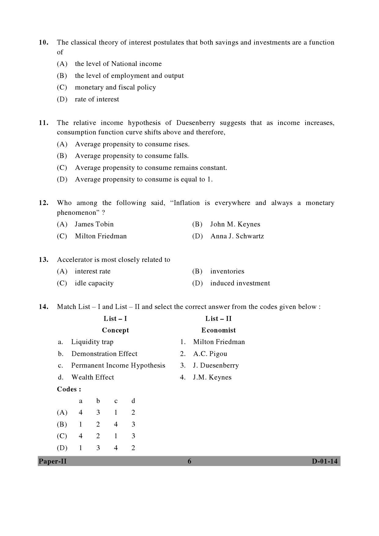 UGC NET Economics Question Paper II December 2014 6