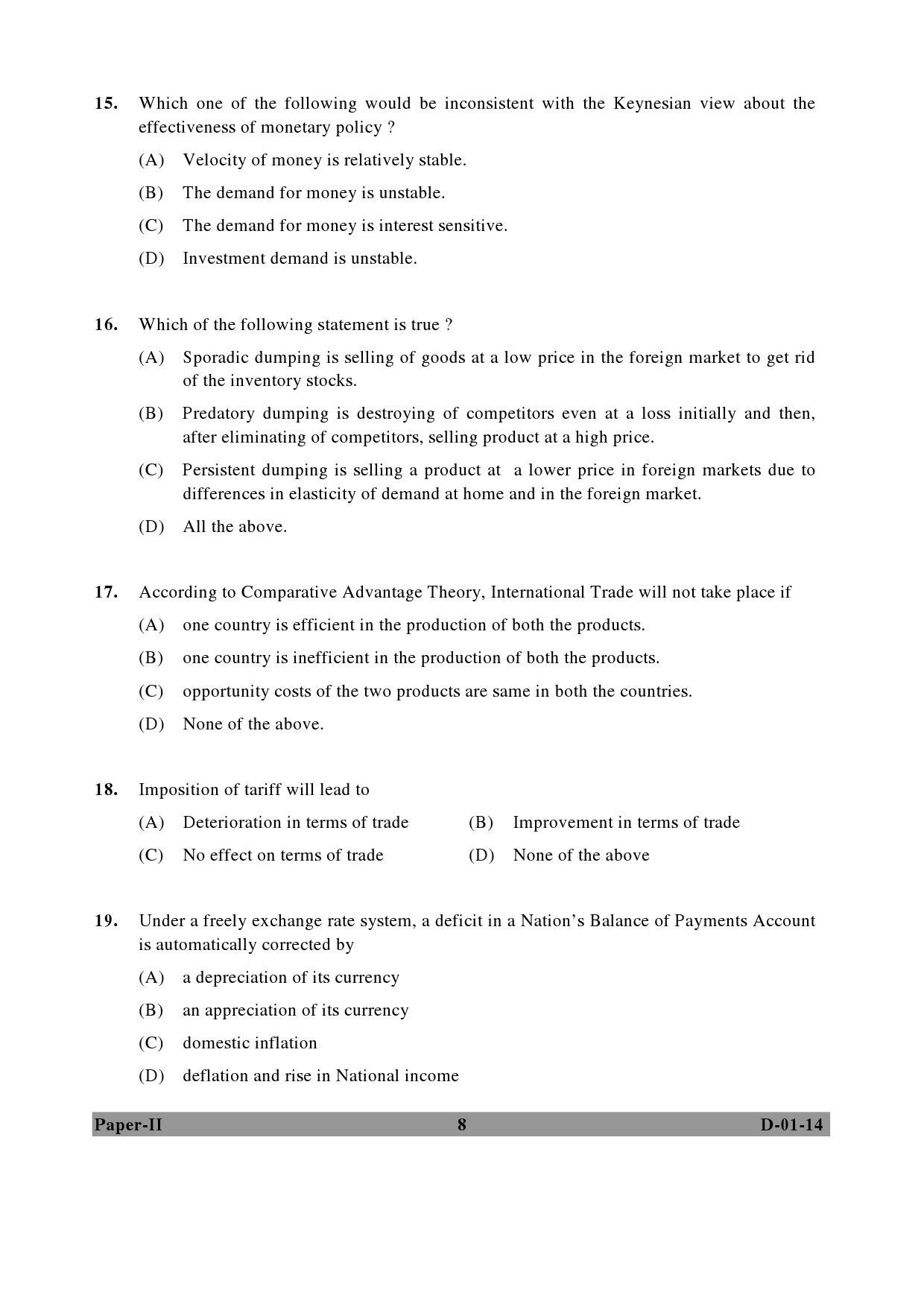 UGC NET Economics Question Paper II December 2014 8