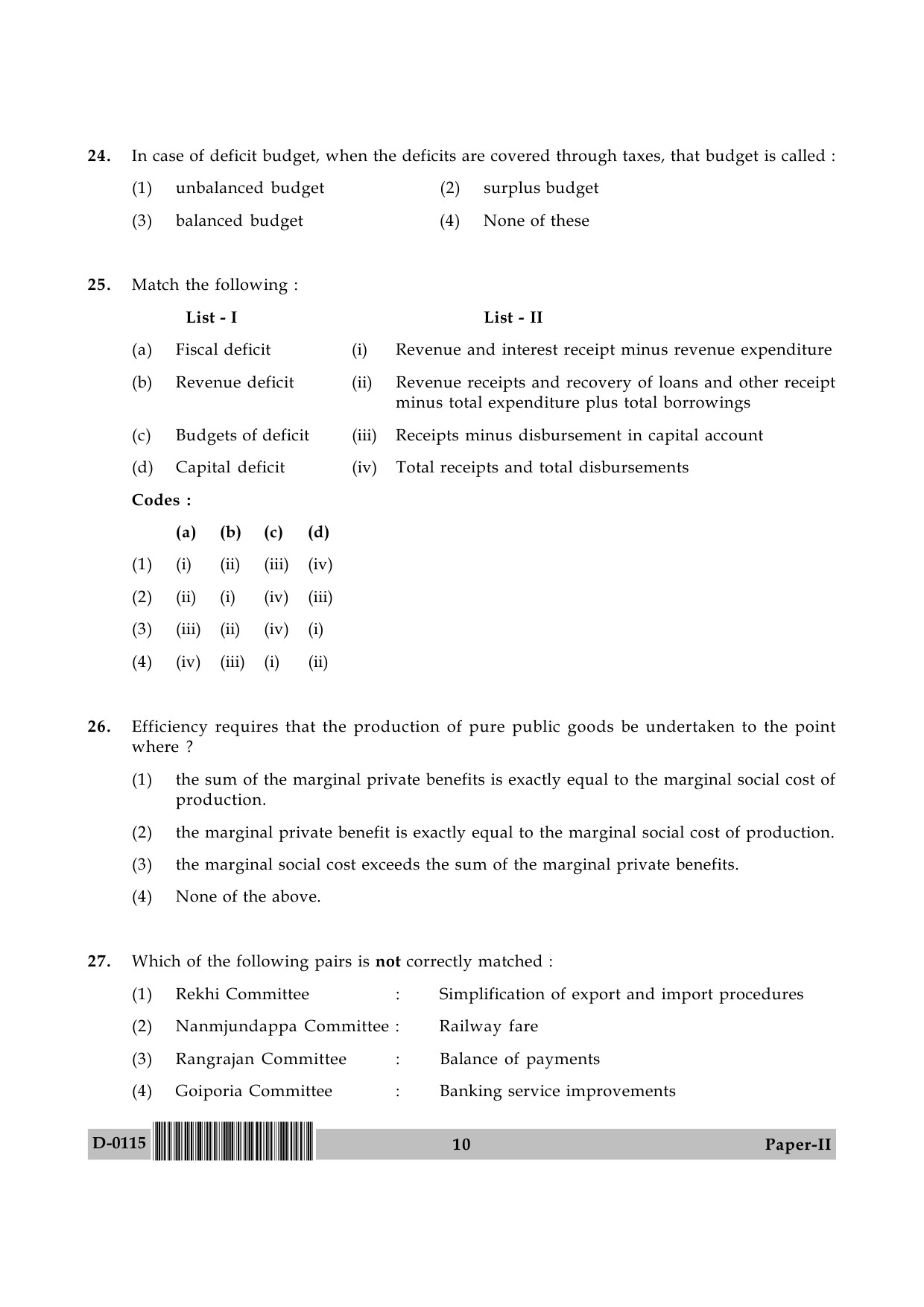 UGC NET Economics Question Paper II December 2015 10