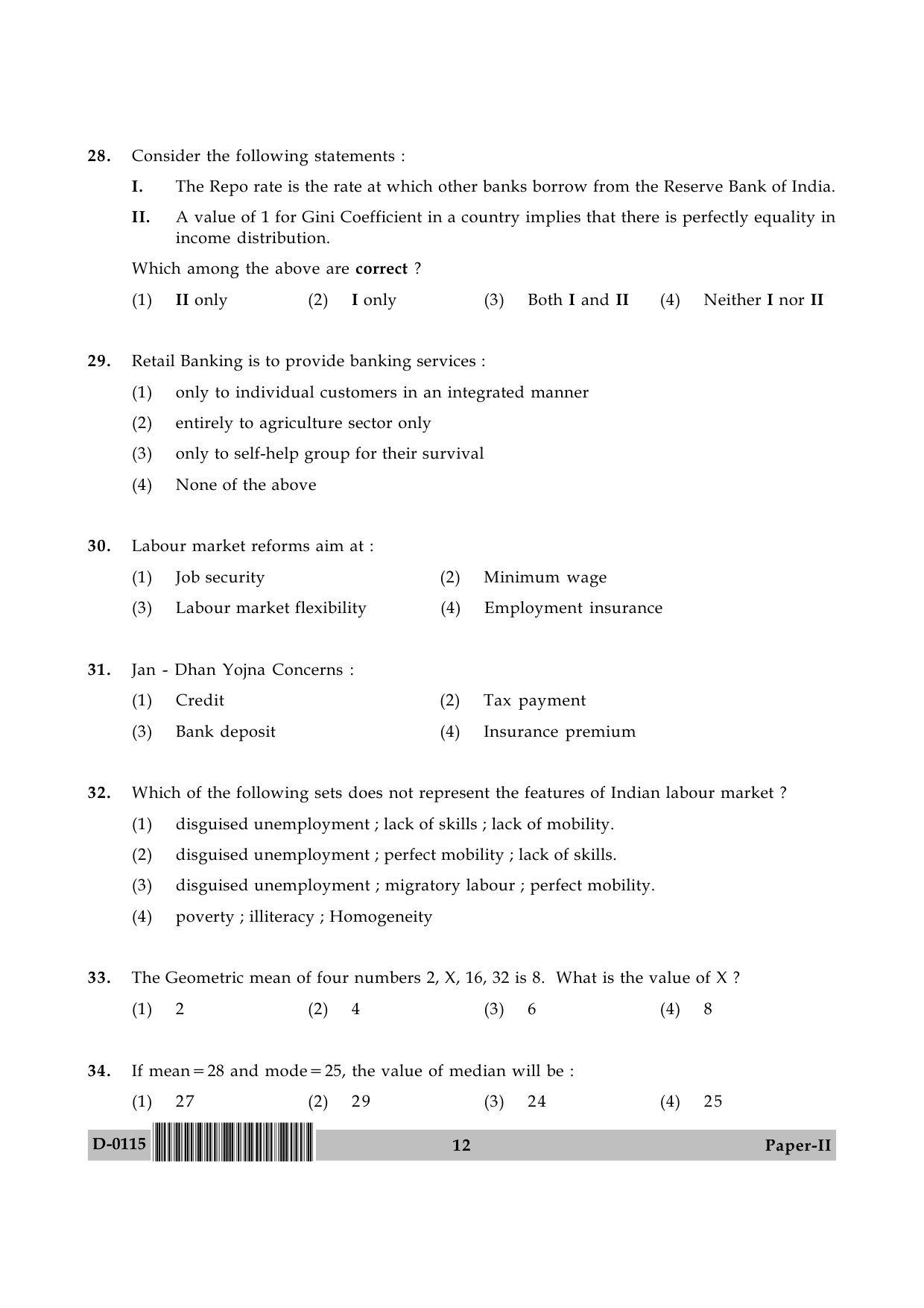 UGC NET Economics Question Paper II December 2015 12