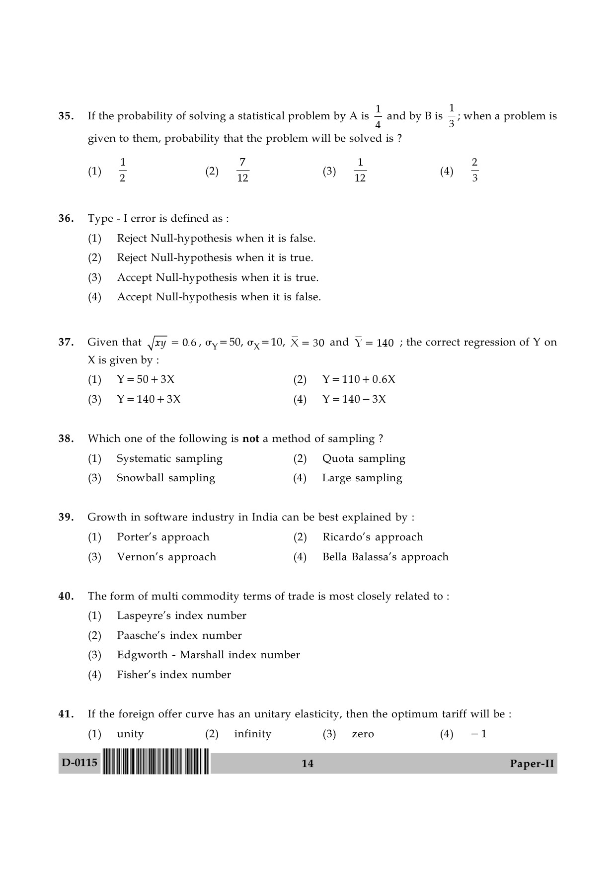 UGC NET Economics Question Paper II December 2015 14