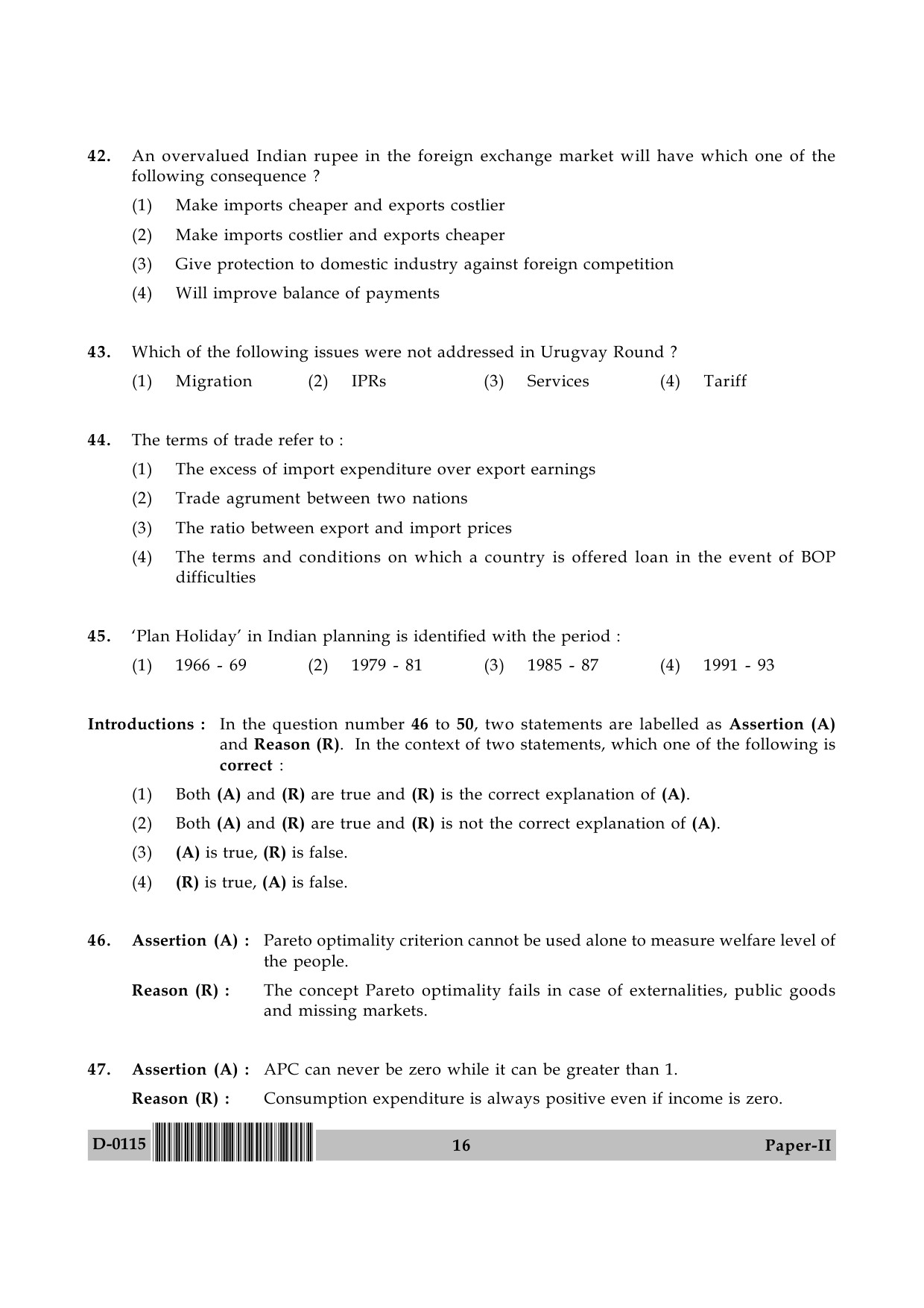 UGC NET Economics Question Paper II December 2015 16