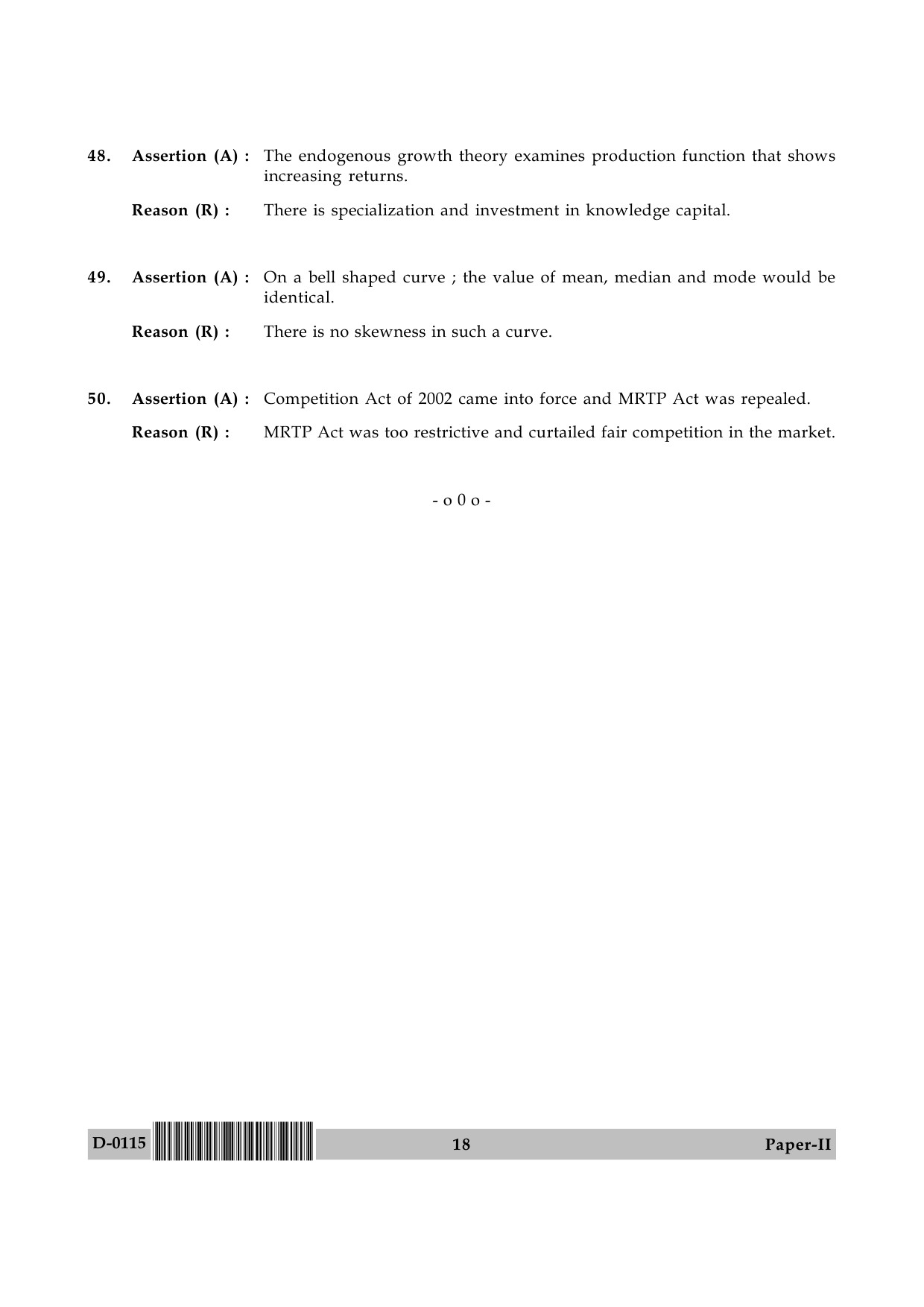 UGC NET Economics Question Paper II December 2015 18