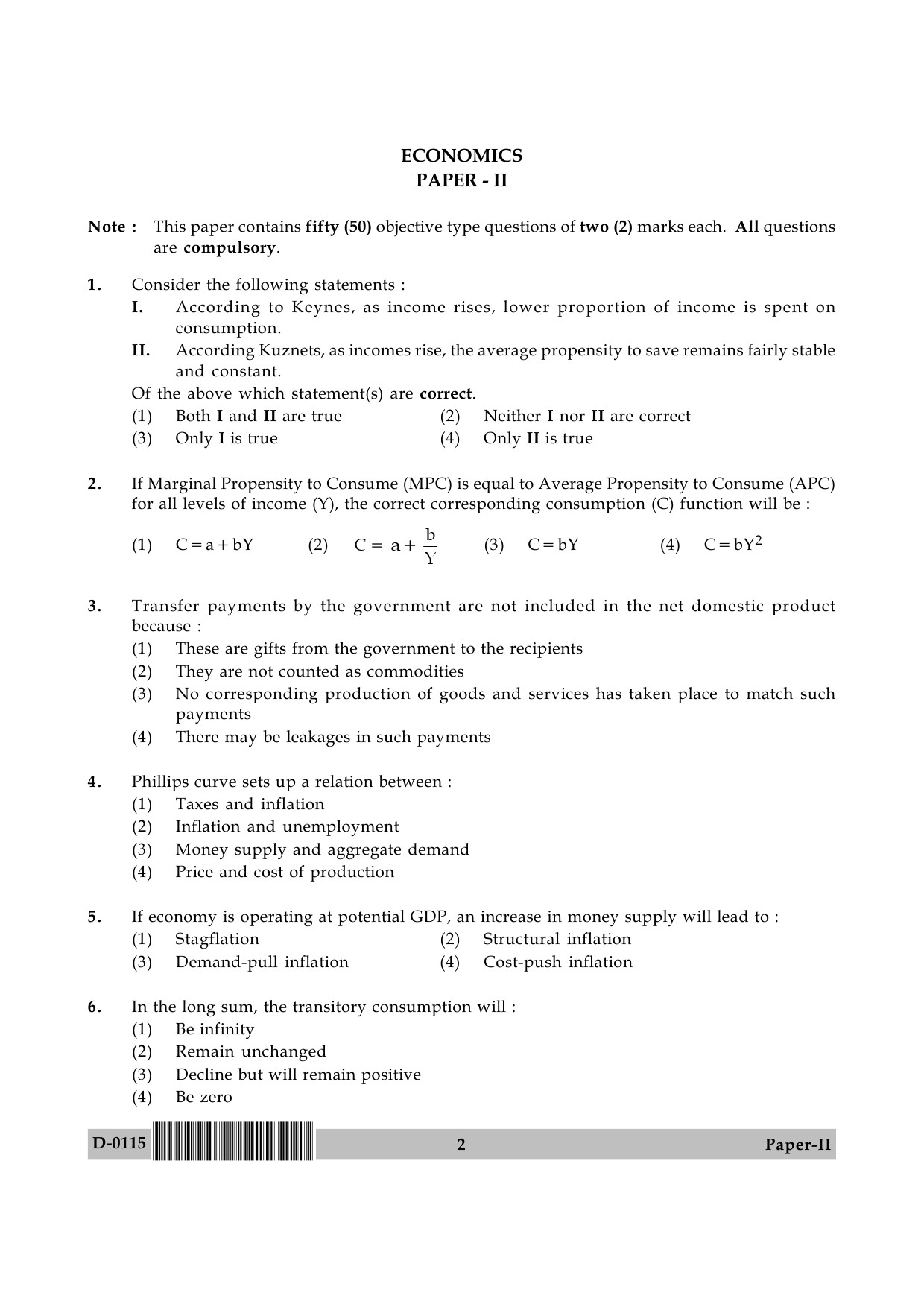 UGC NET Economics Question Paper II December 2015 2