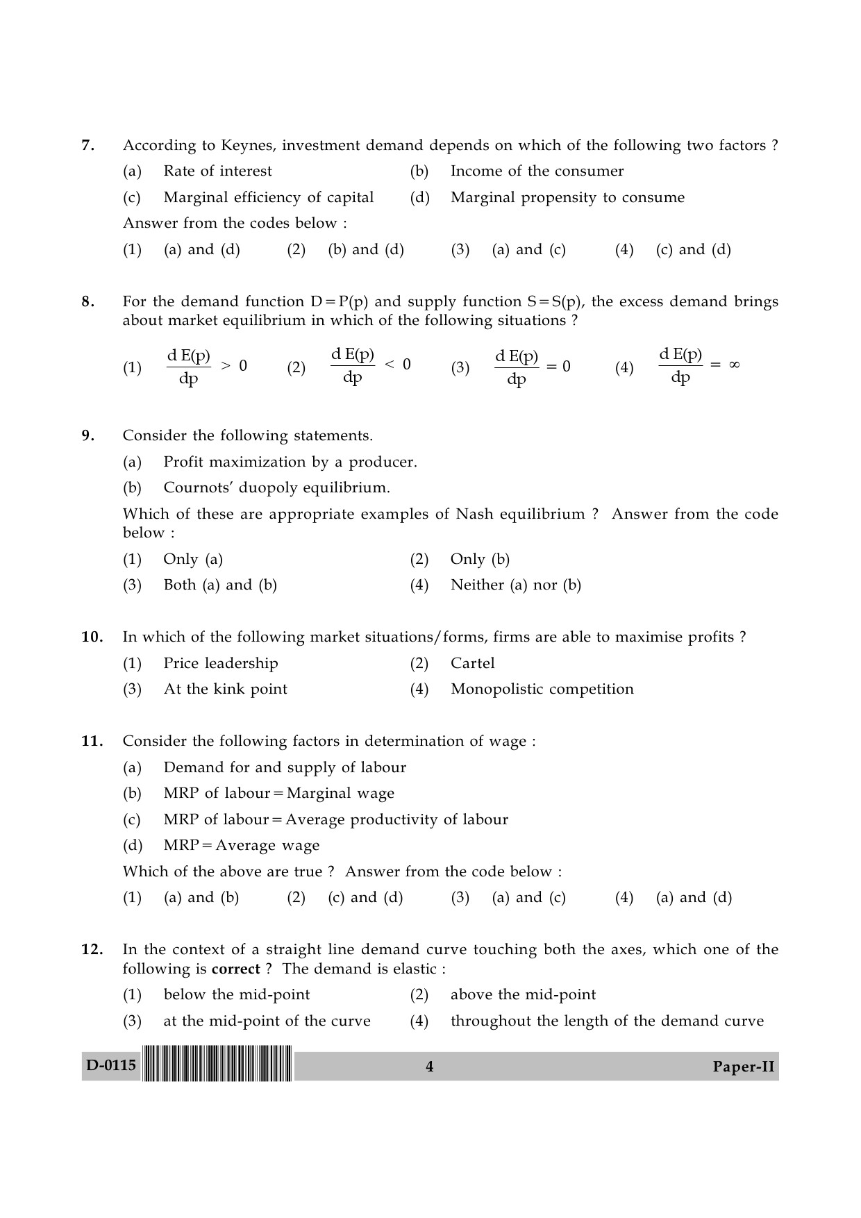 UGC NET Economics Question Paper II December 2015 4