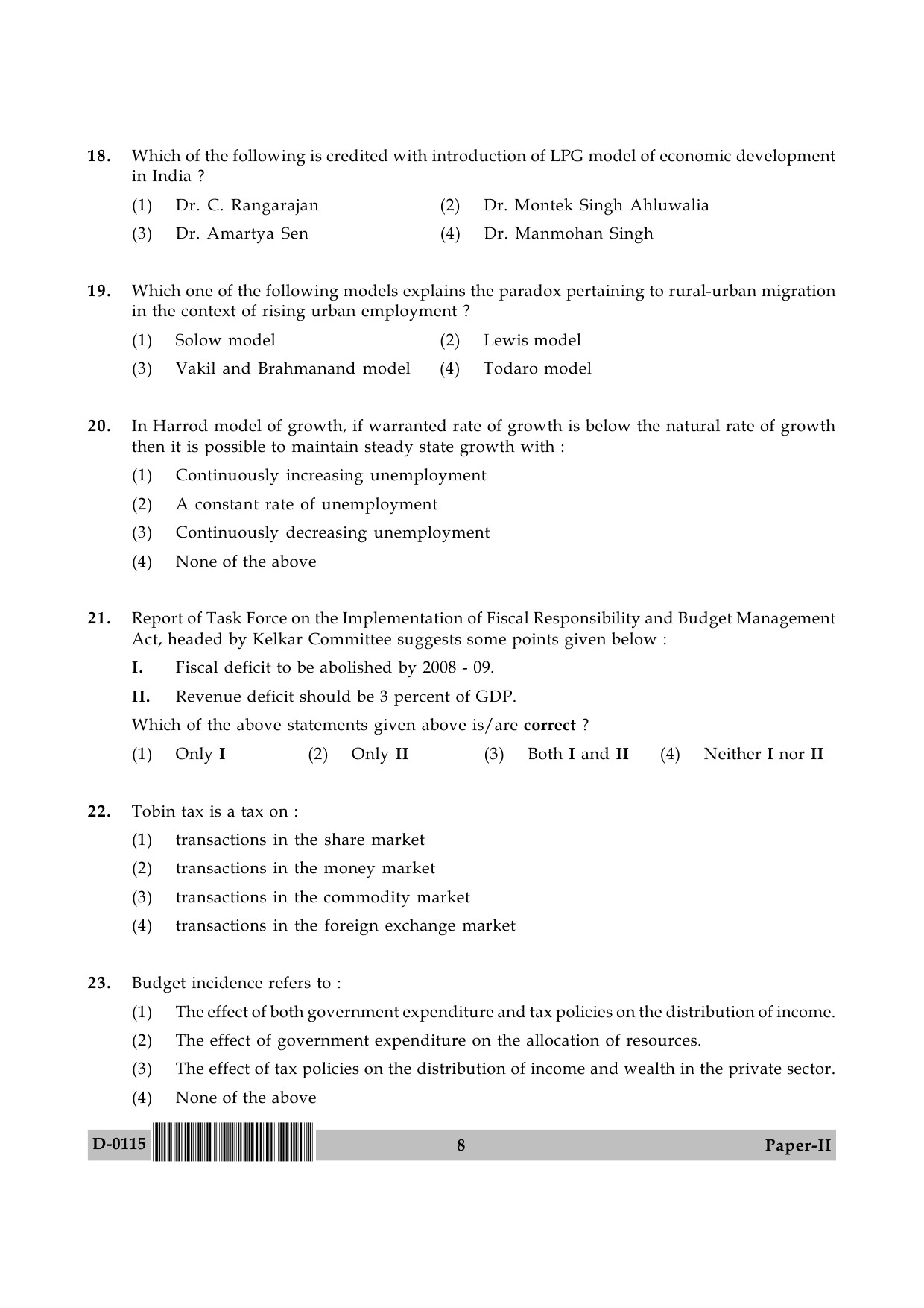 UGC NET Economics Question Paper II December 2015 8