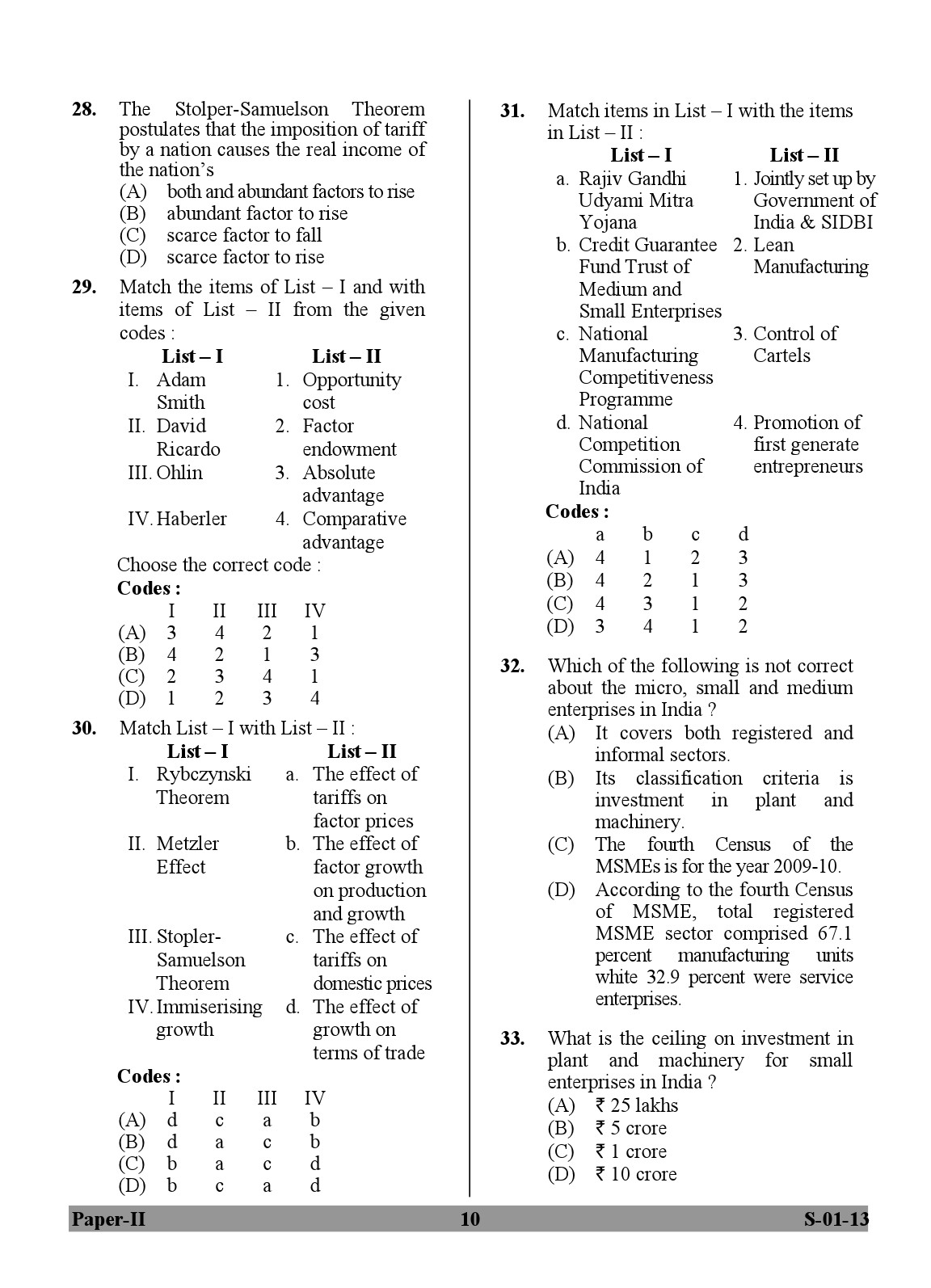 UGC NET Economics Question Paper II Exam September 2013 10