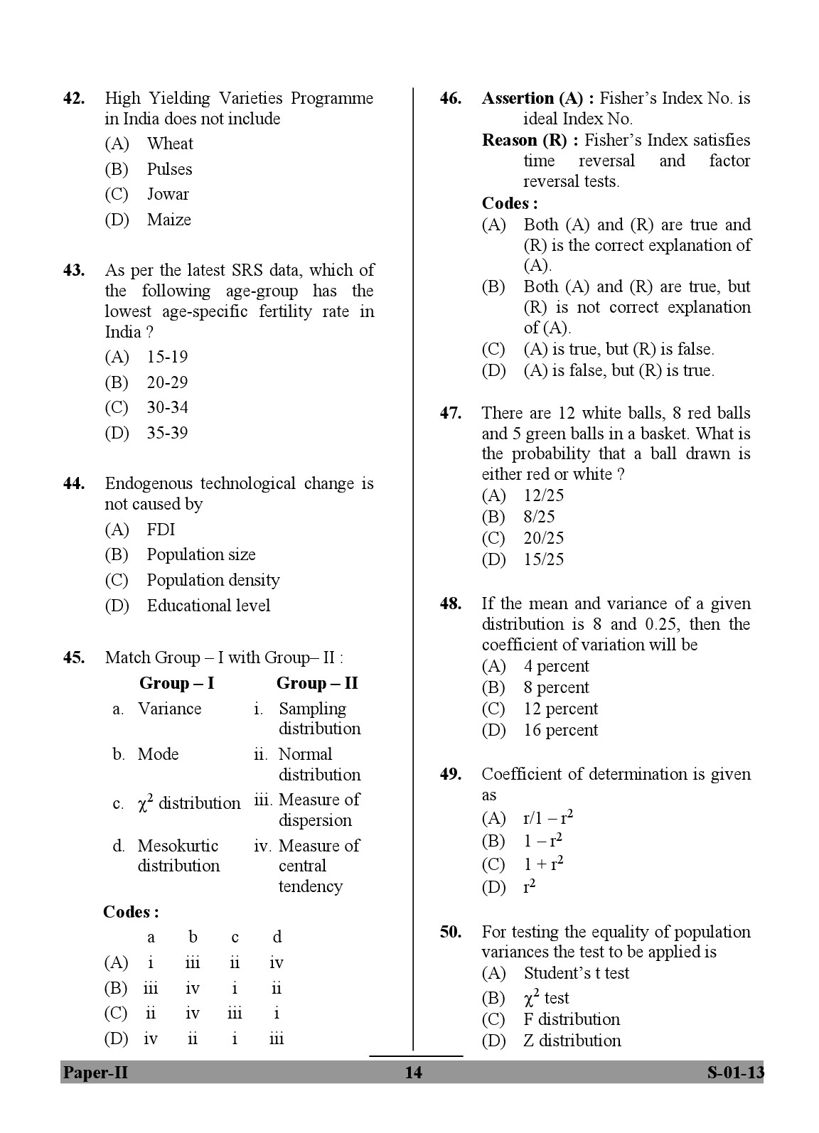 UGC NET Economics Question Paper II Exam September 2013 14