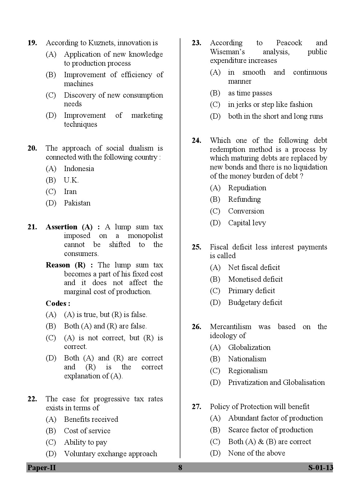 UGC NET Economics Question Paper II Exam September 2013 8