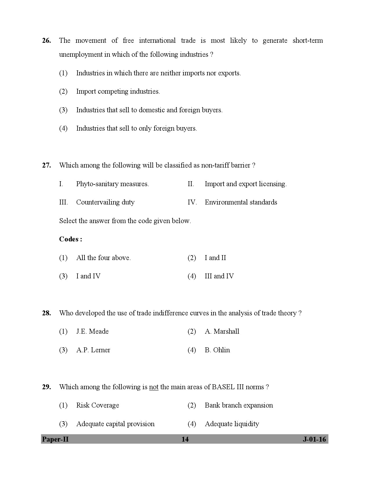 UGC NET Economics Question Paper II July 2016 14