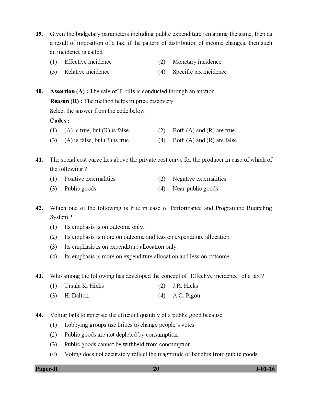 UGC NET Economics Question Paper II July 2016 20