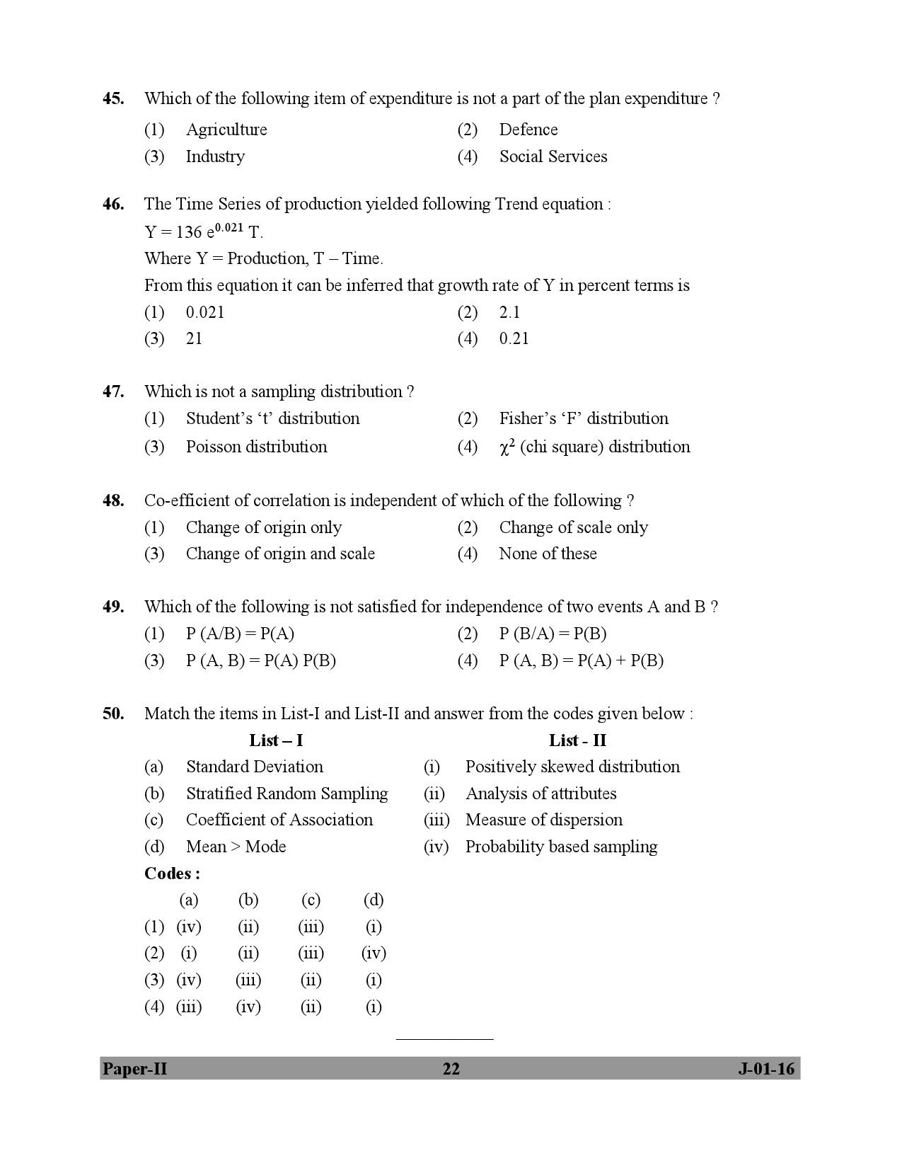 UGC NET Economics Question Paper II July 2016 22