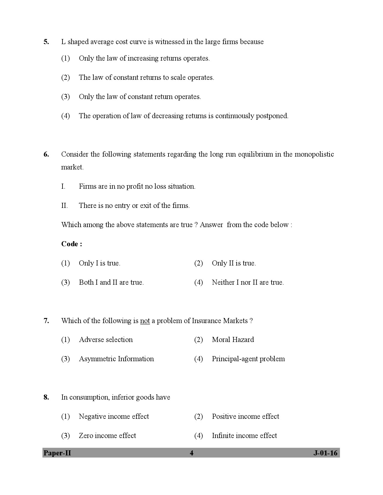 UGC NET Economics Question Paper II July 2016 4